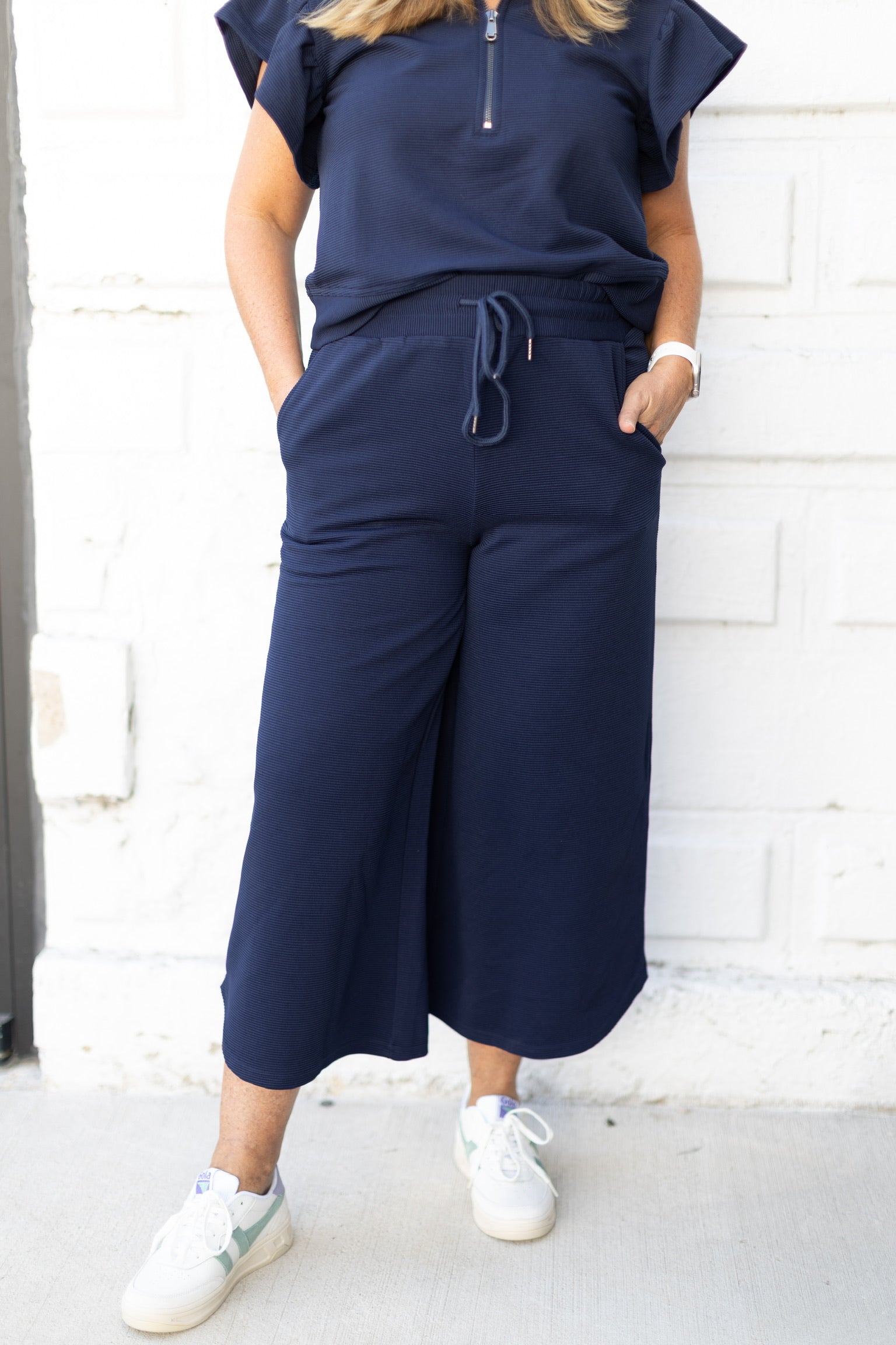 Navy Textured Pants