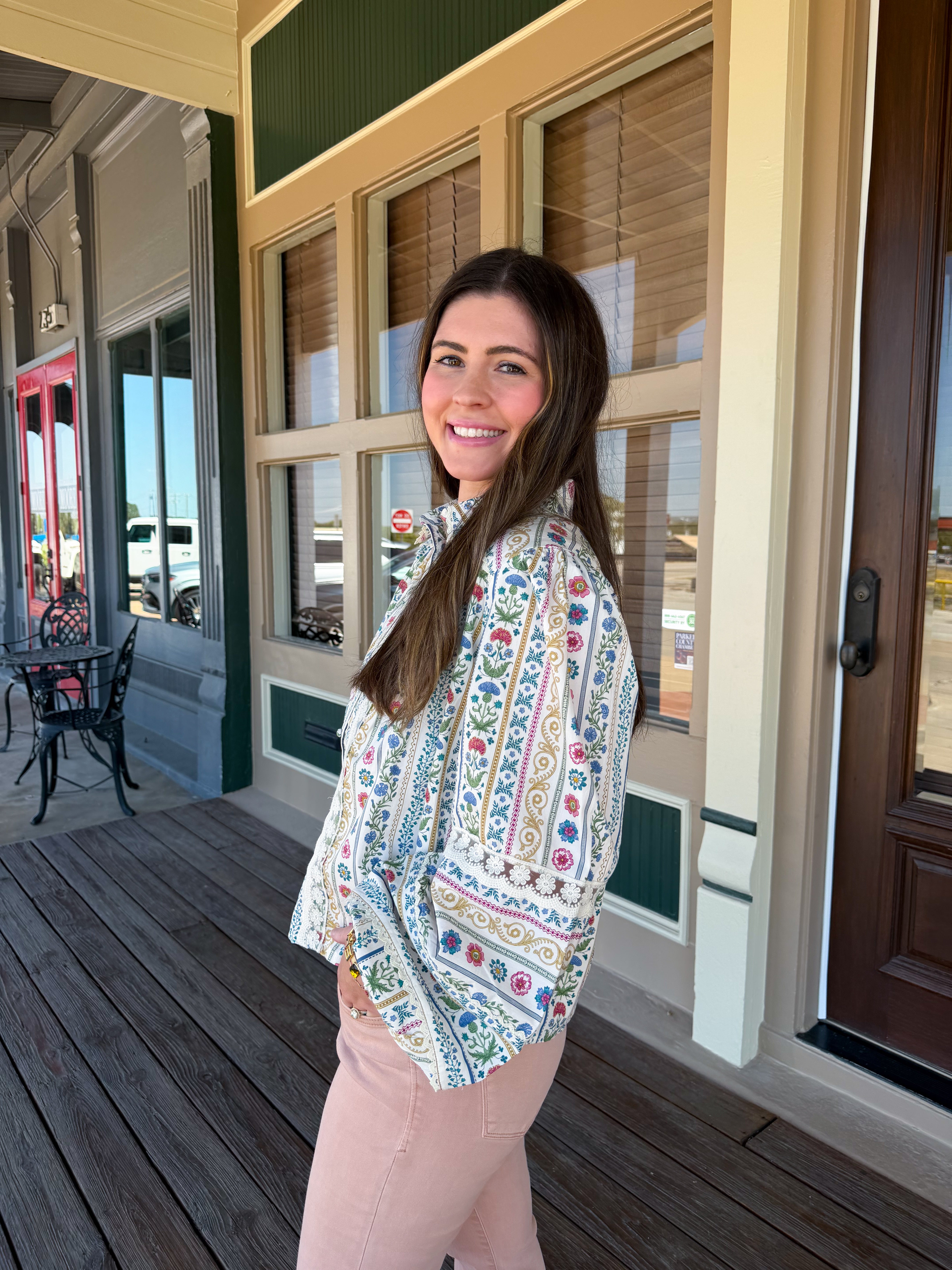 French Cottage Floral Button Up