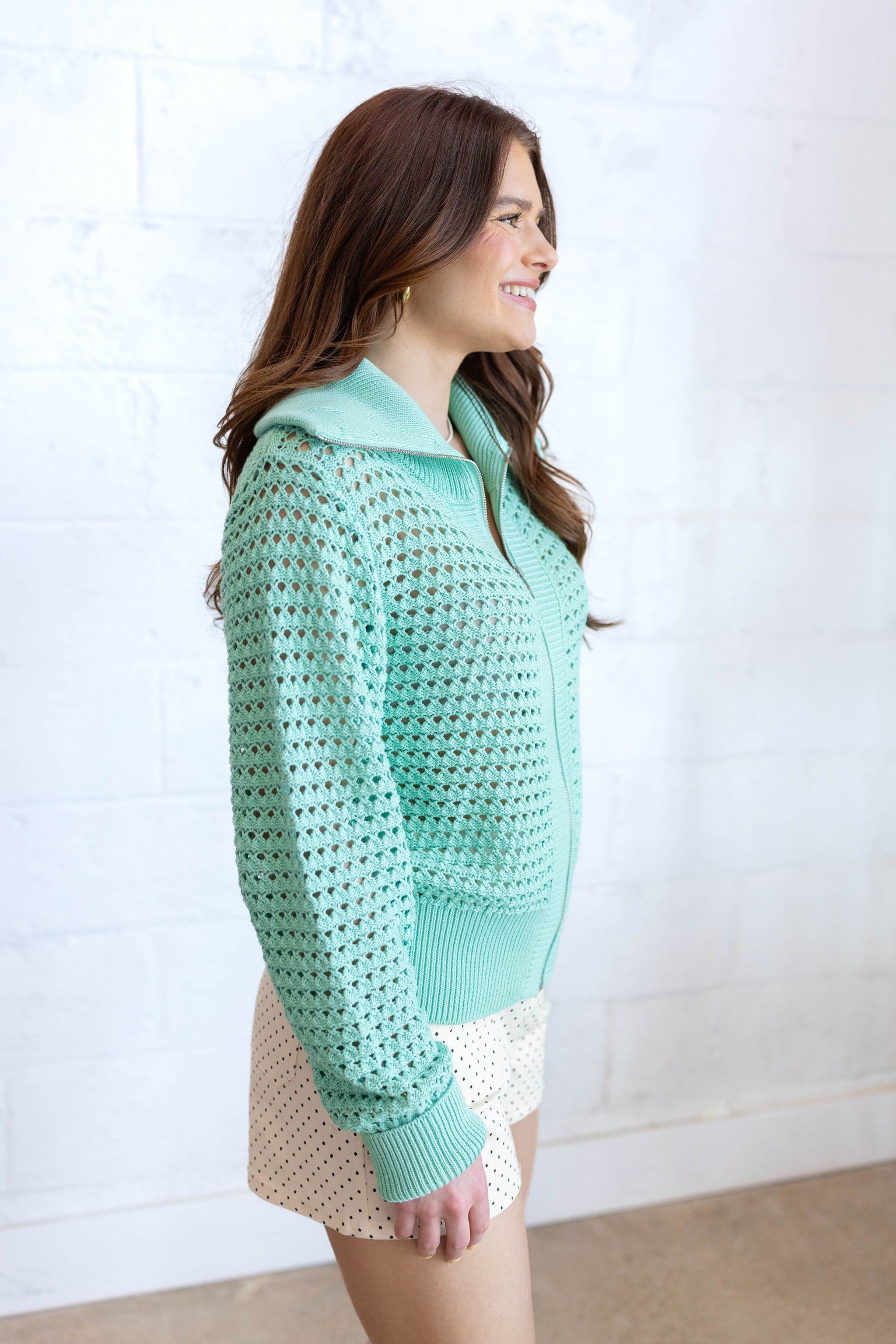 Green Eloise Full Zip Knit
