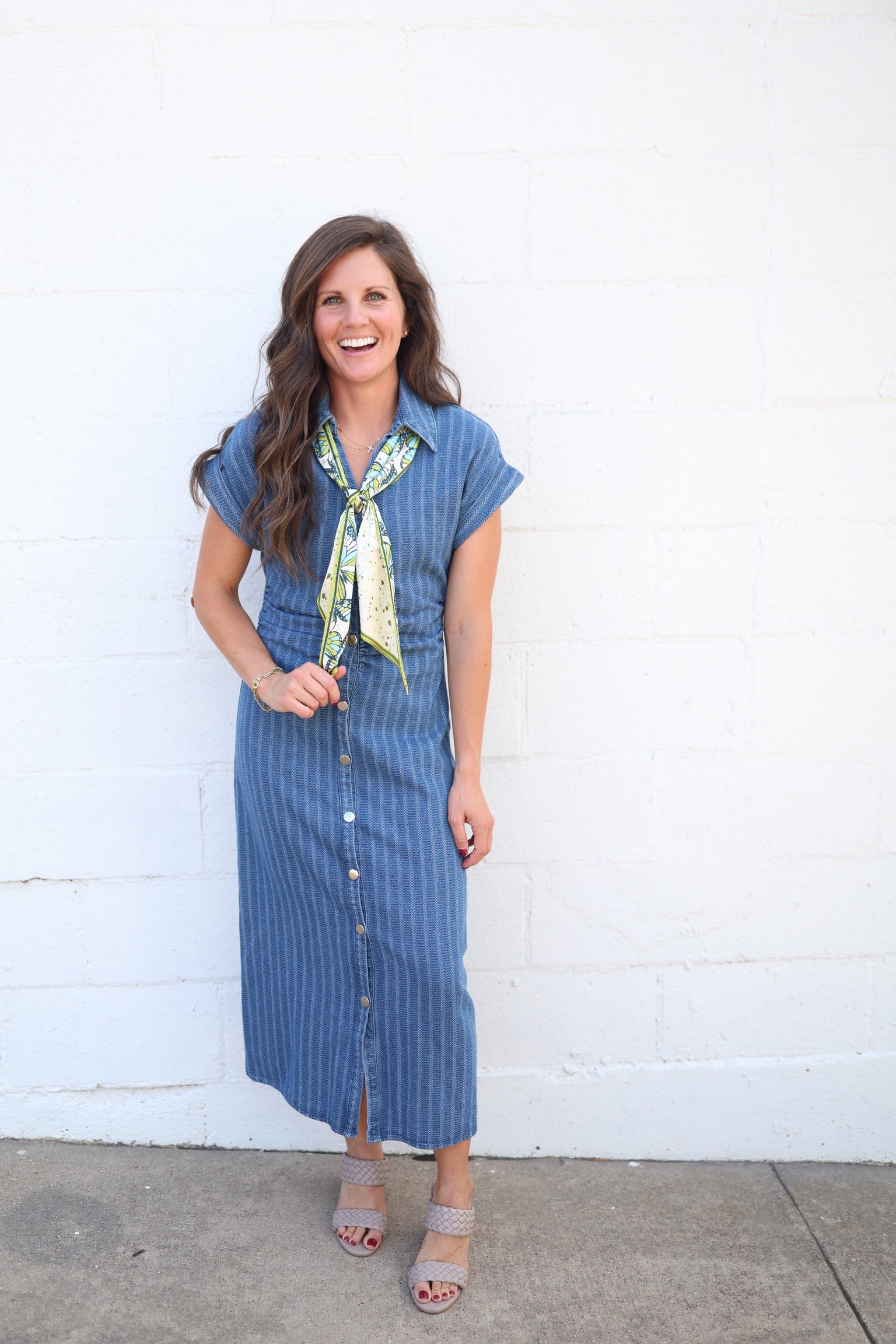 Stripe Denim Fitted Dress