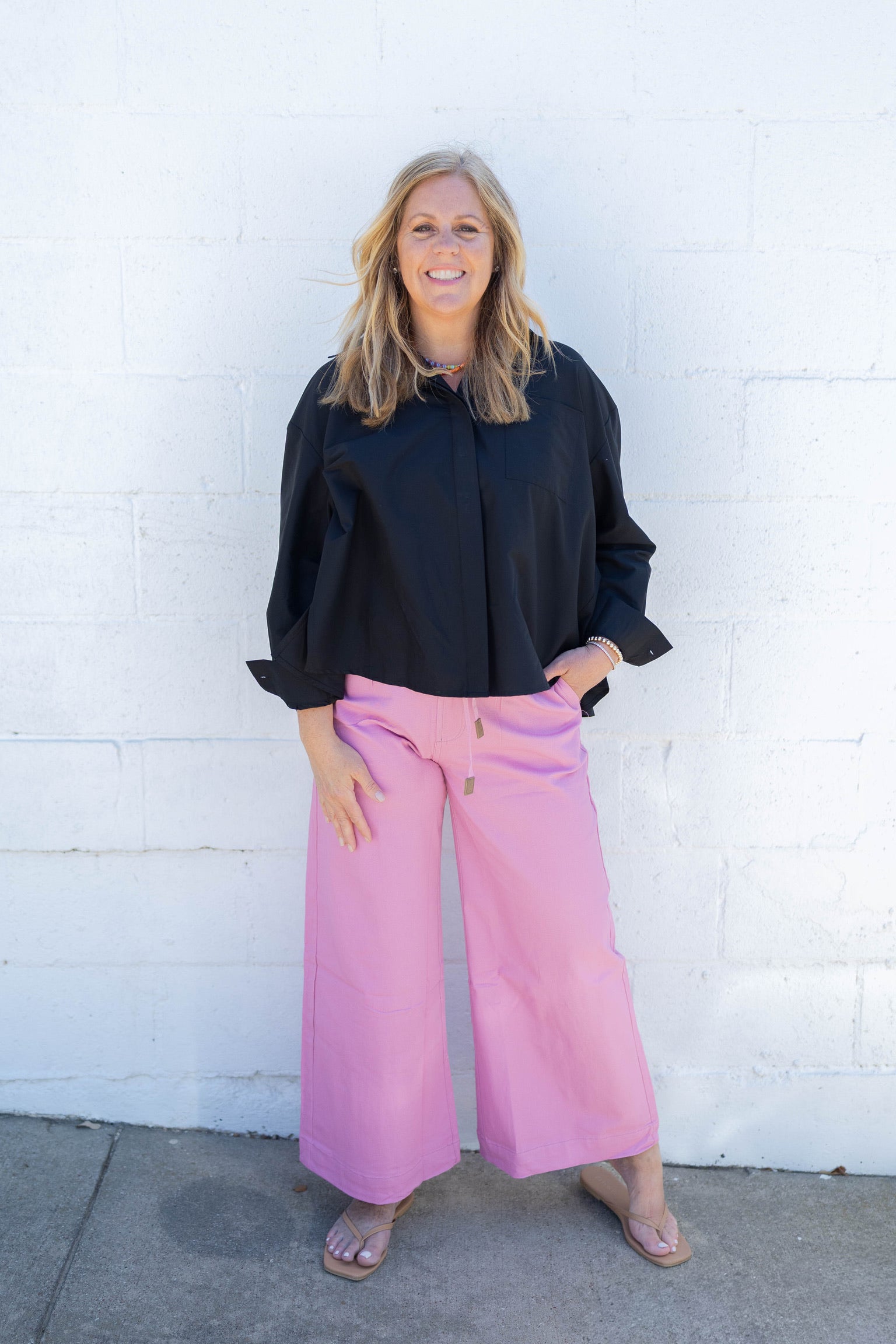 Black Pleated Button Down