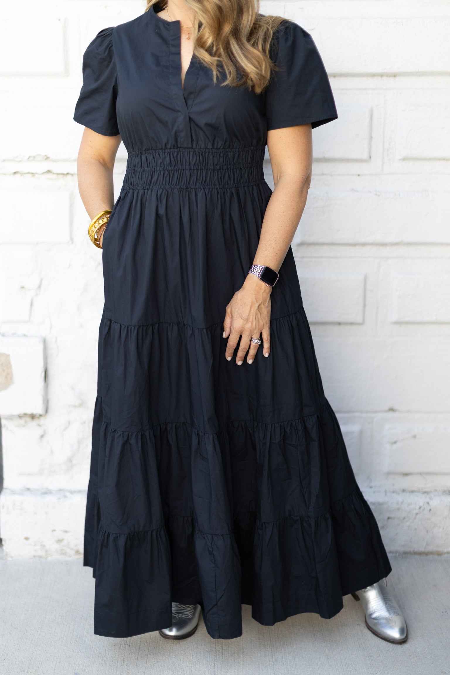 Navy Poplin Maxi Dress