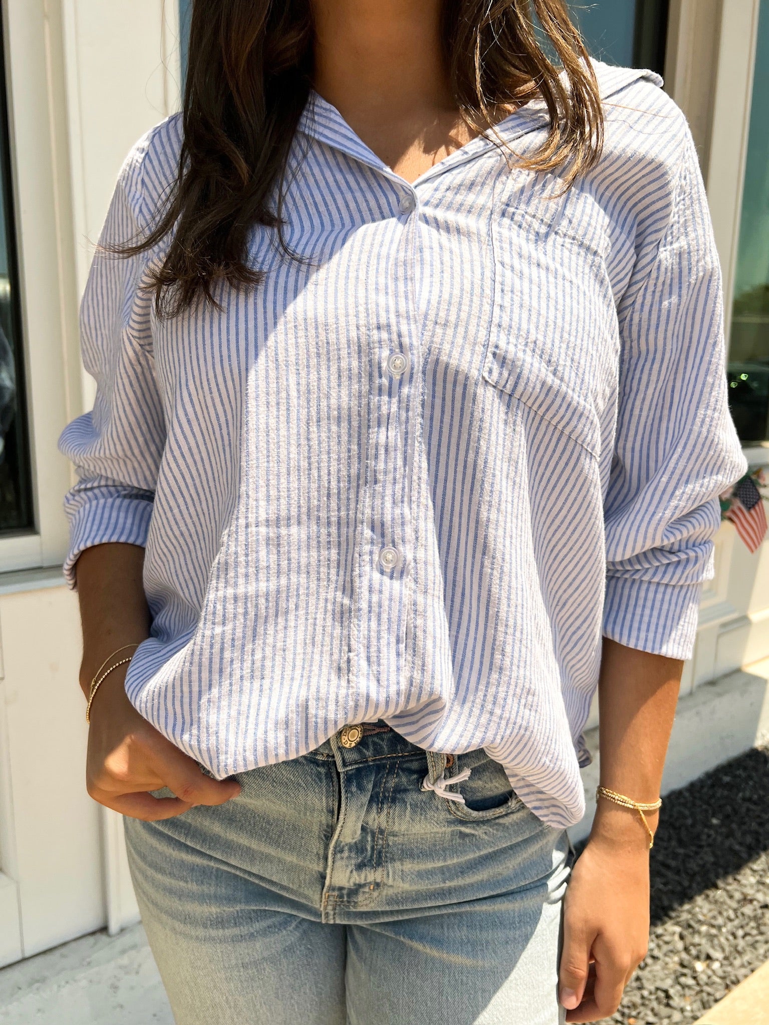 The Perfect Linen Stripe Top, Blue