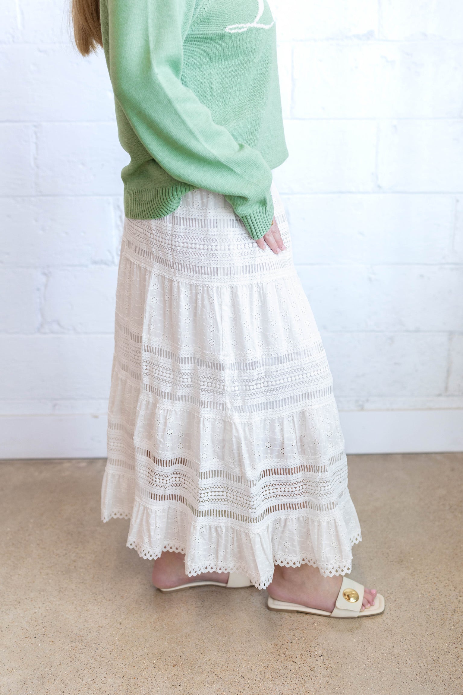 Eyelet Lace Midi Skirt