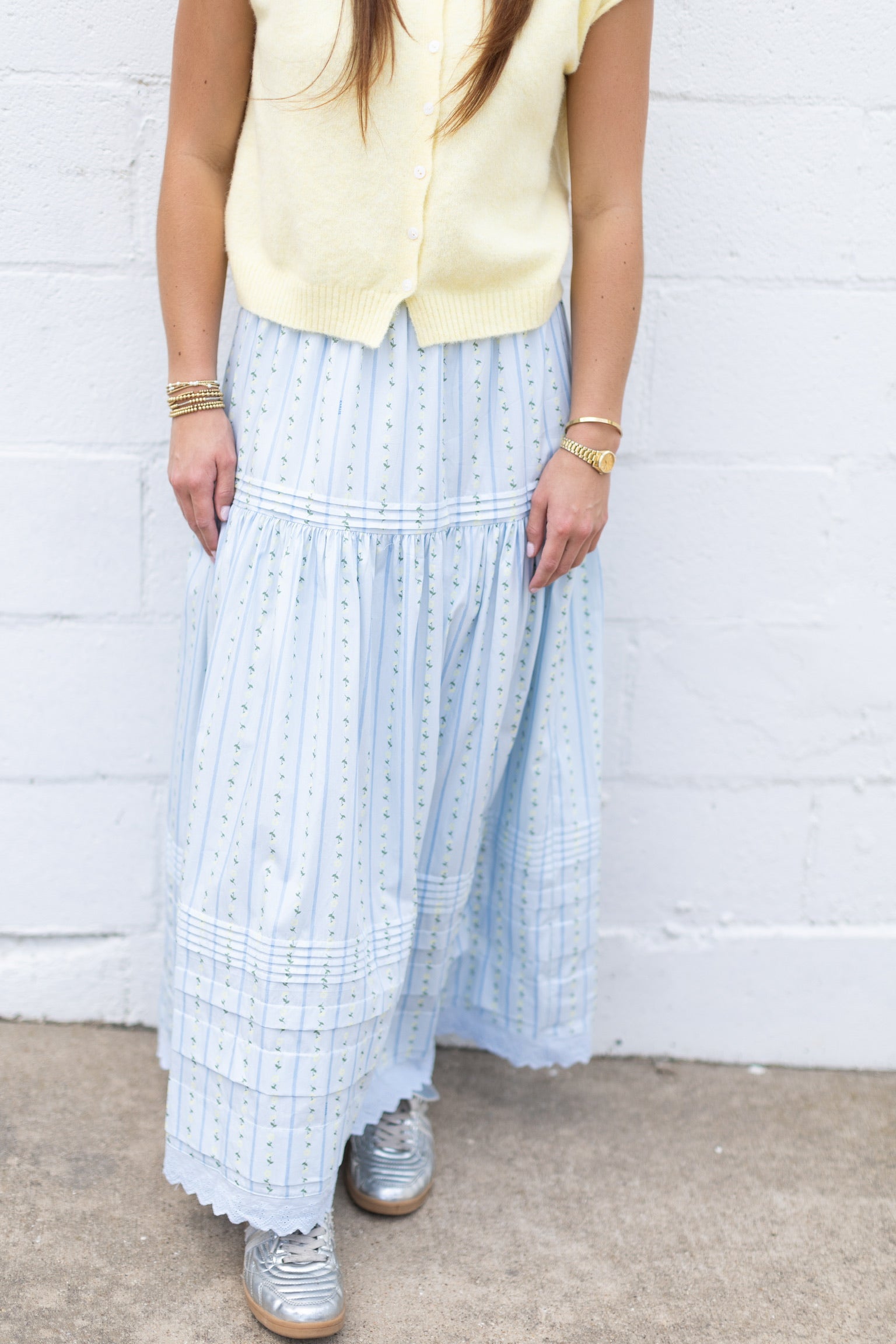 Floral Stripe Maxi Skirt