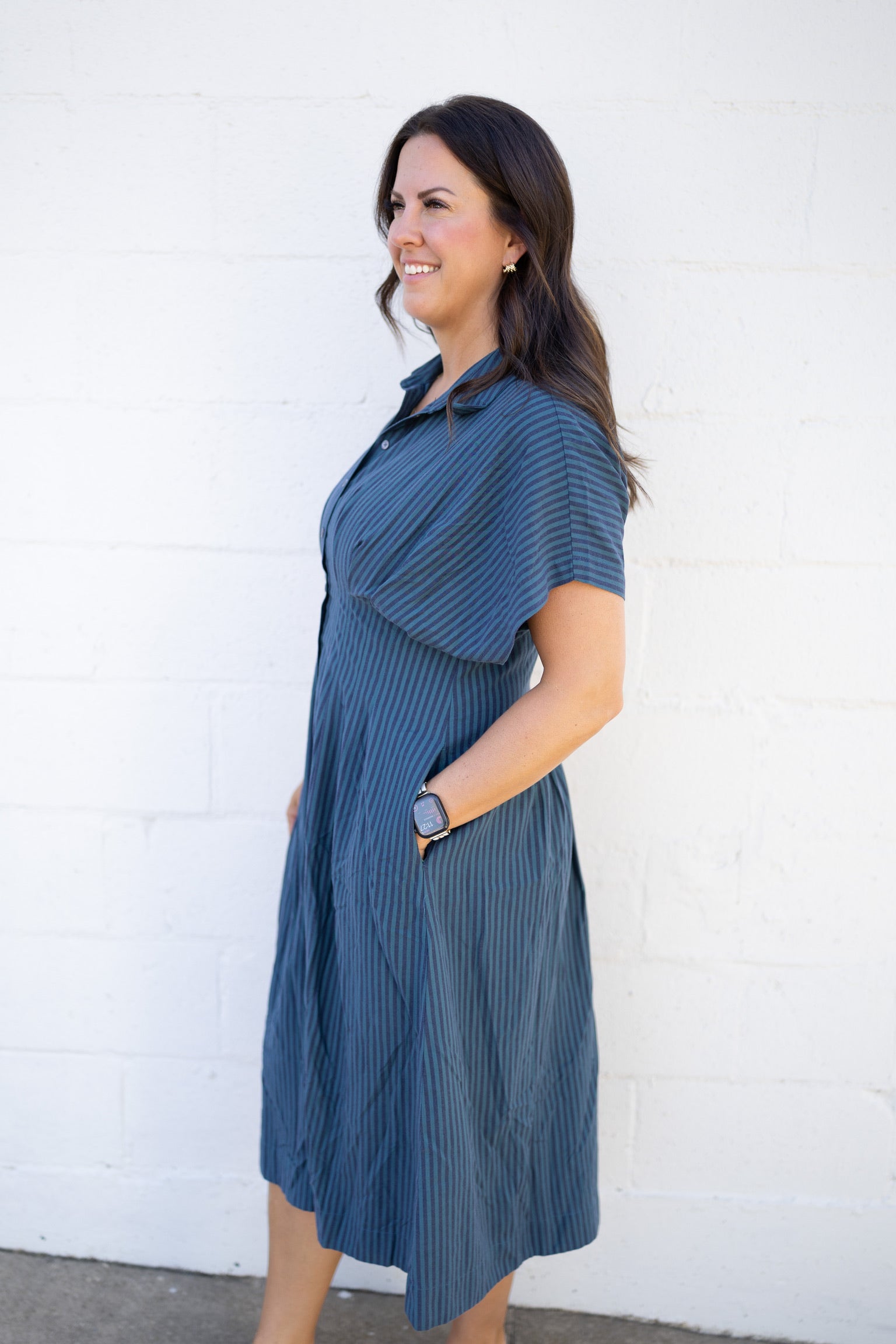 Plisse Pleated Button Up Dress