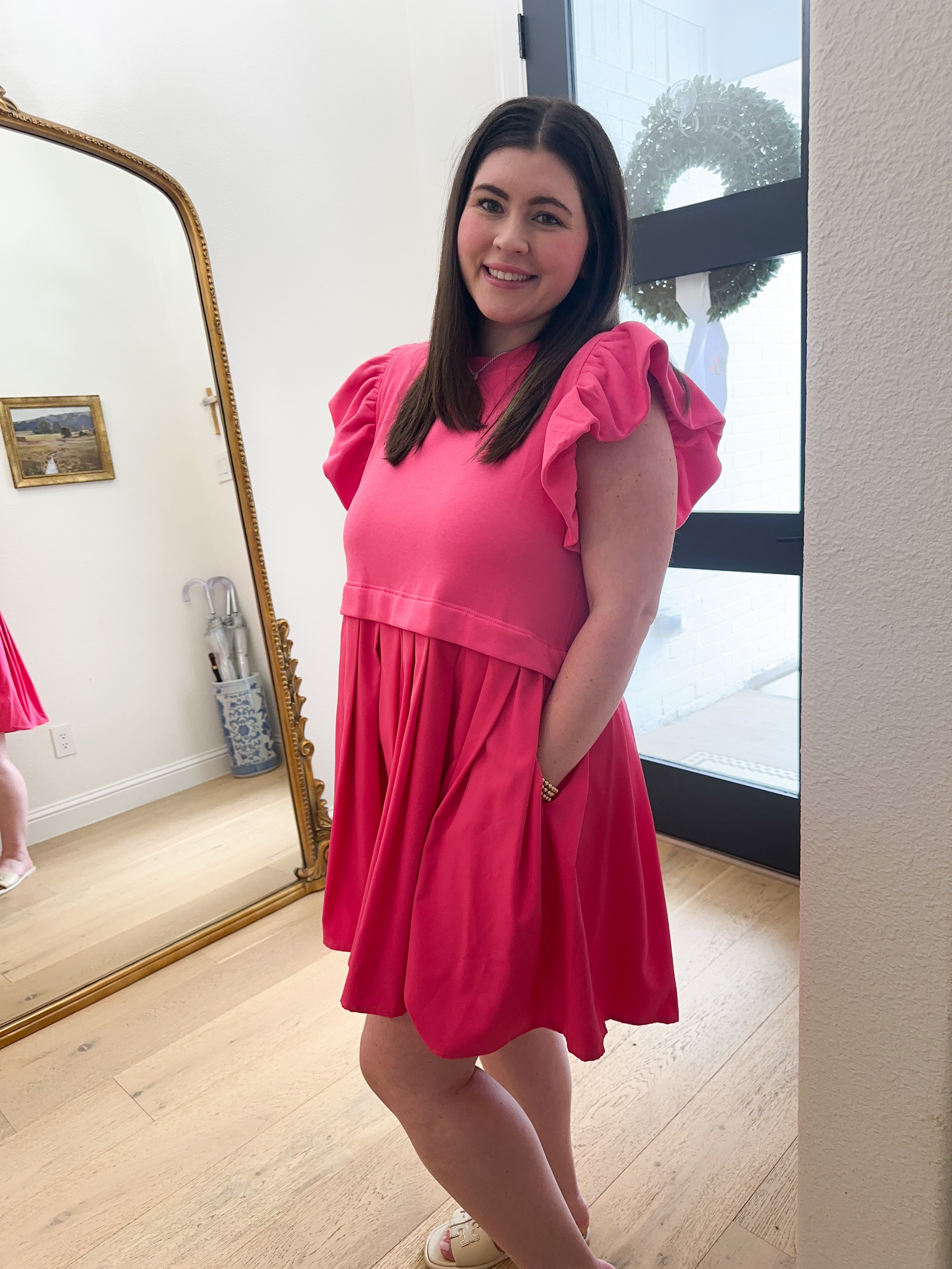 Penelope Pleated Dress (Pink)