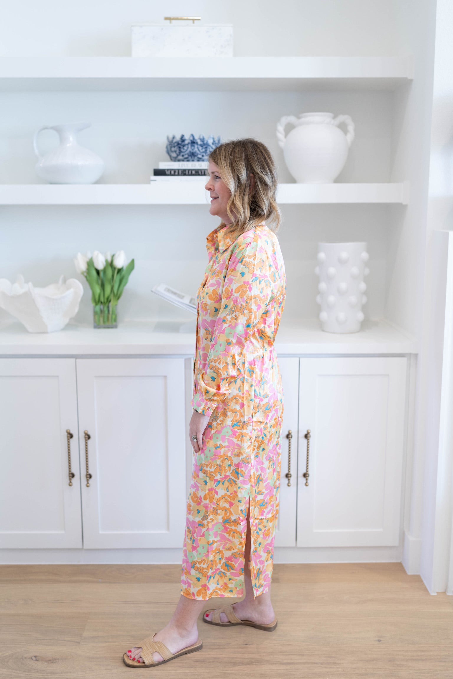 Floral Satin Shirt Dress