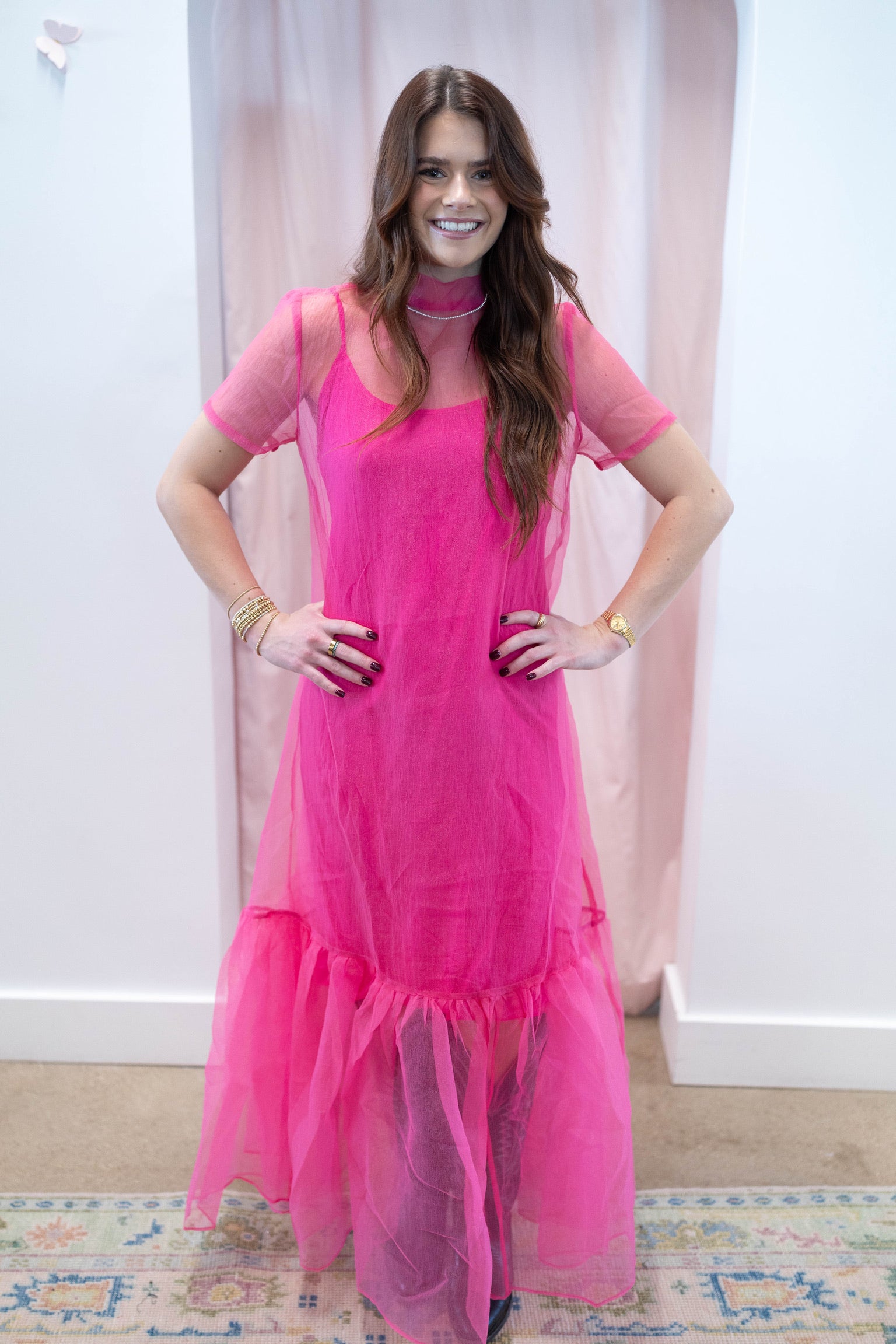 Magenta Holiday Bow Maxi Dress
