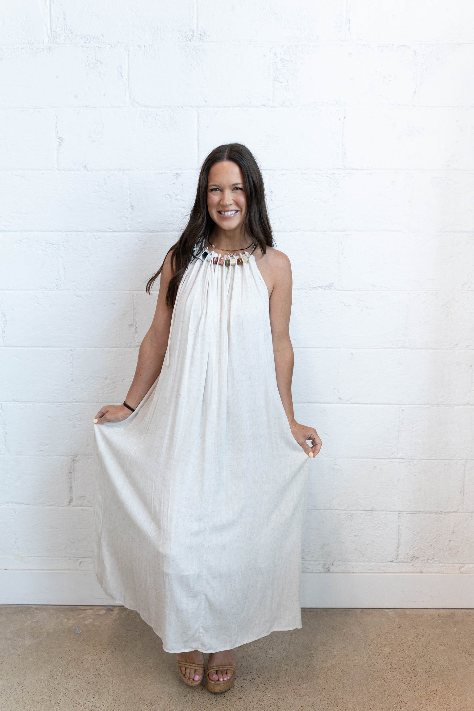 Beaded Linen Maxi Dress
