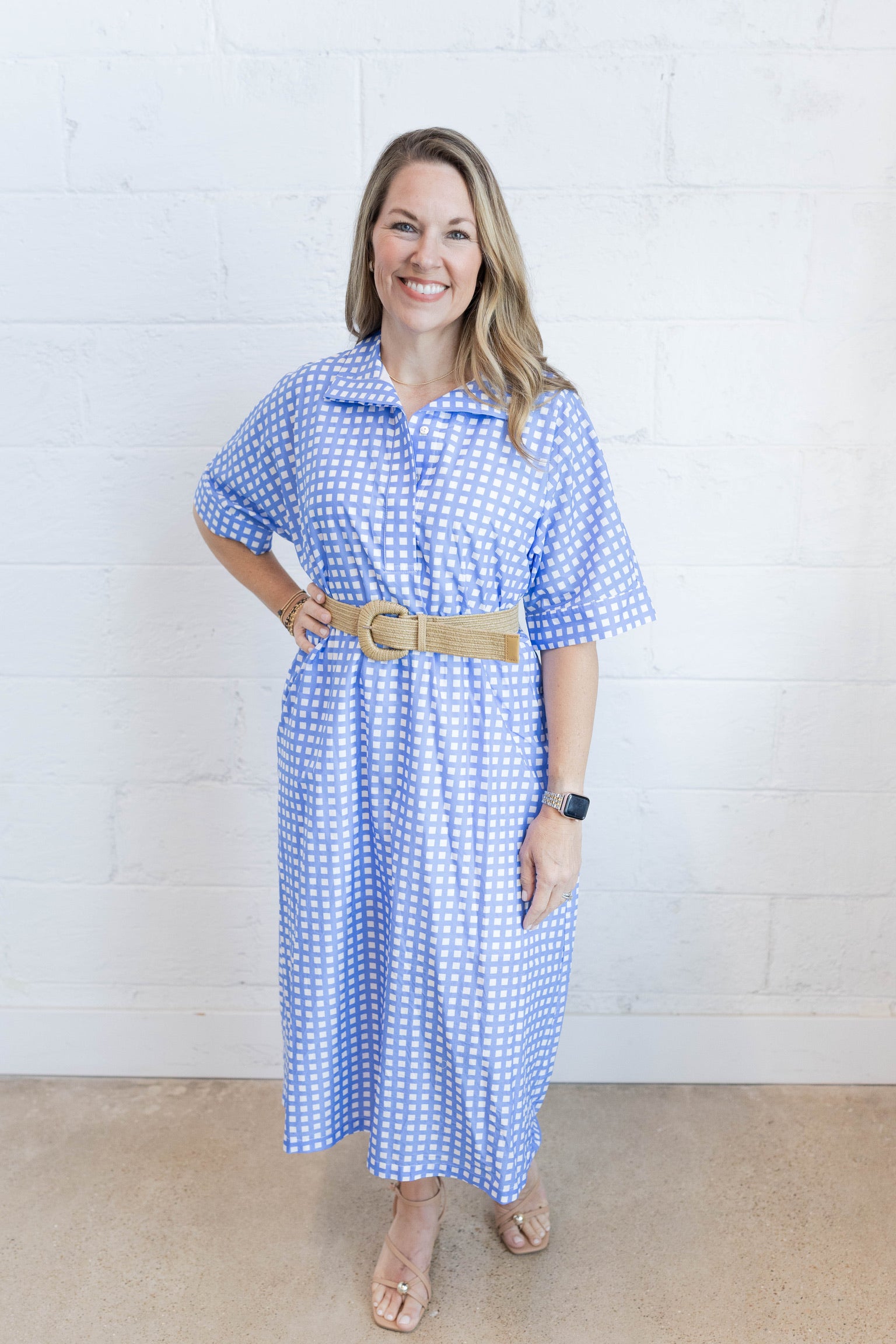 Sandy Plaid Midi Dress