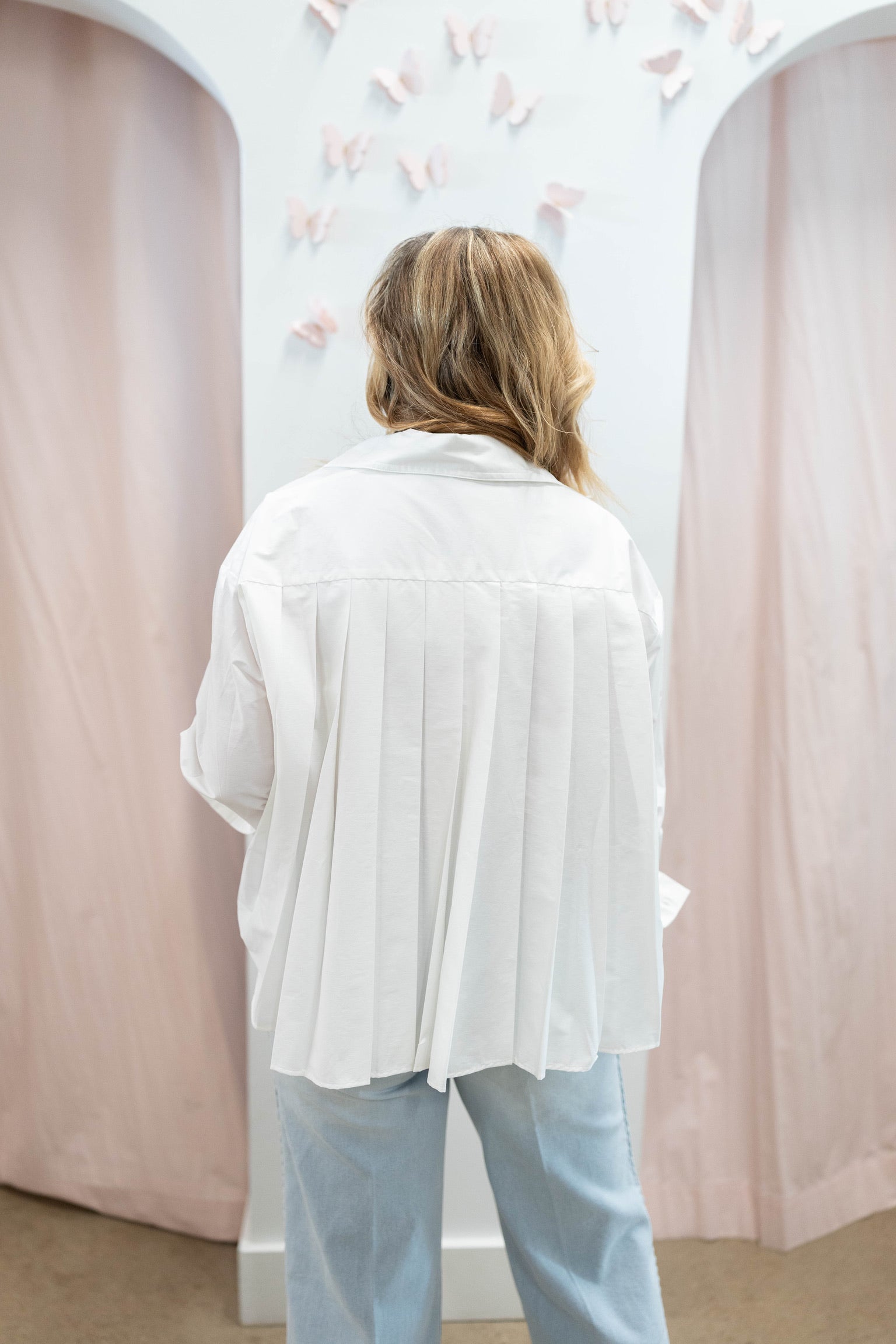 White Pleated Button Down