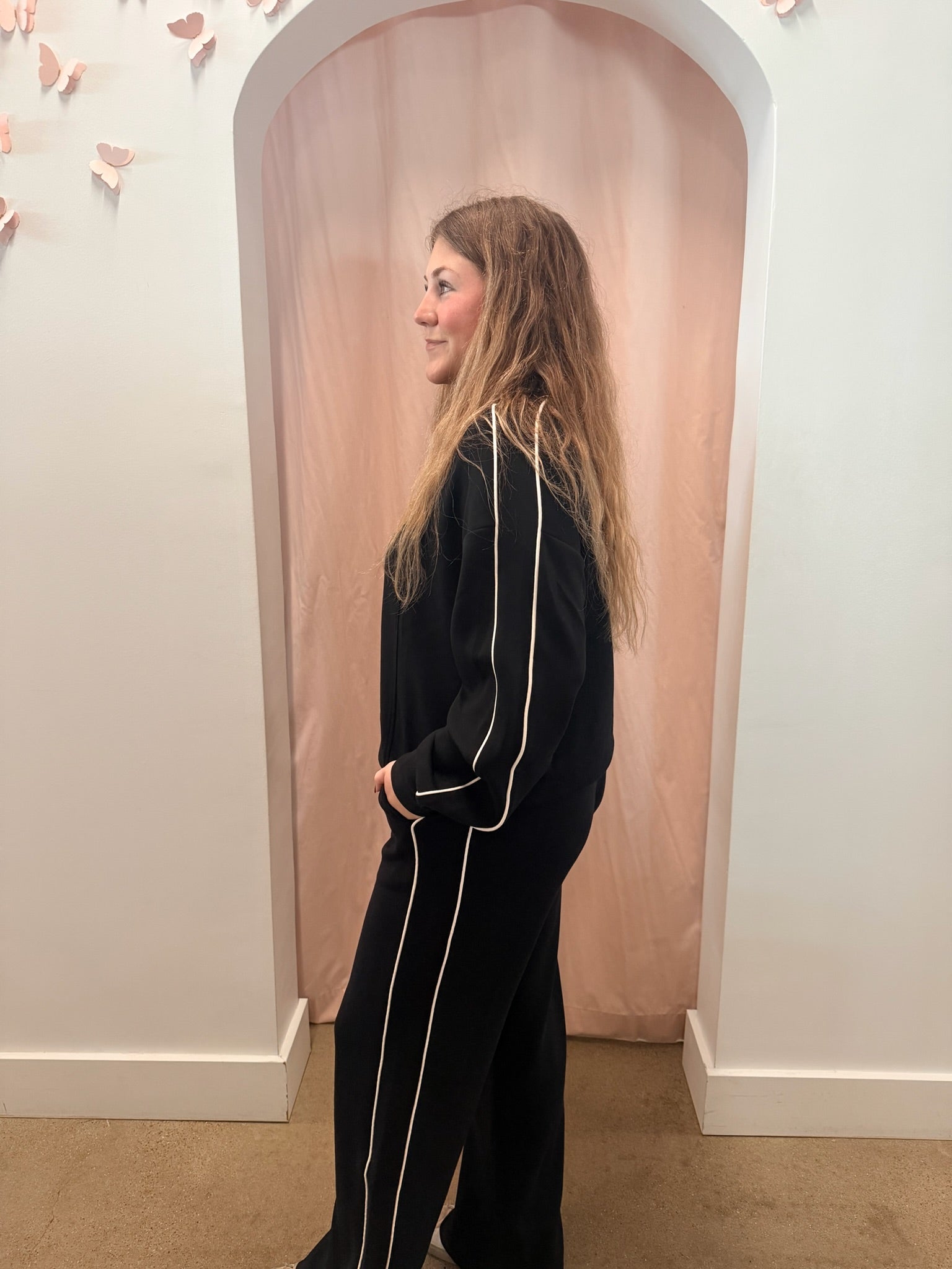 Black Scuba Piping Straight Pant