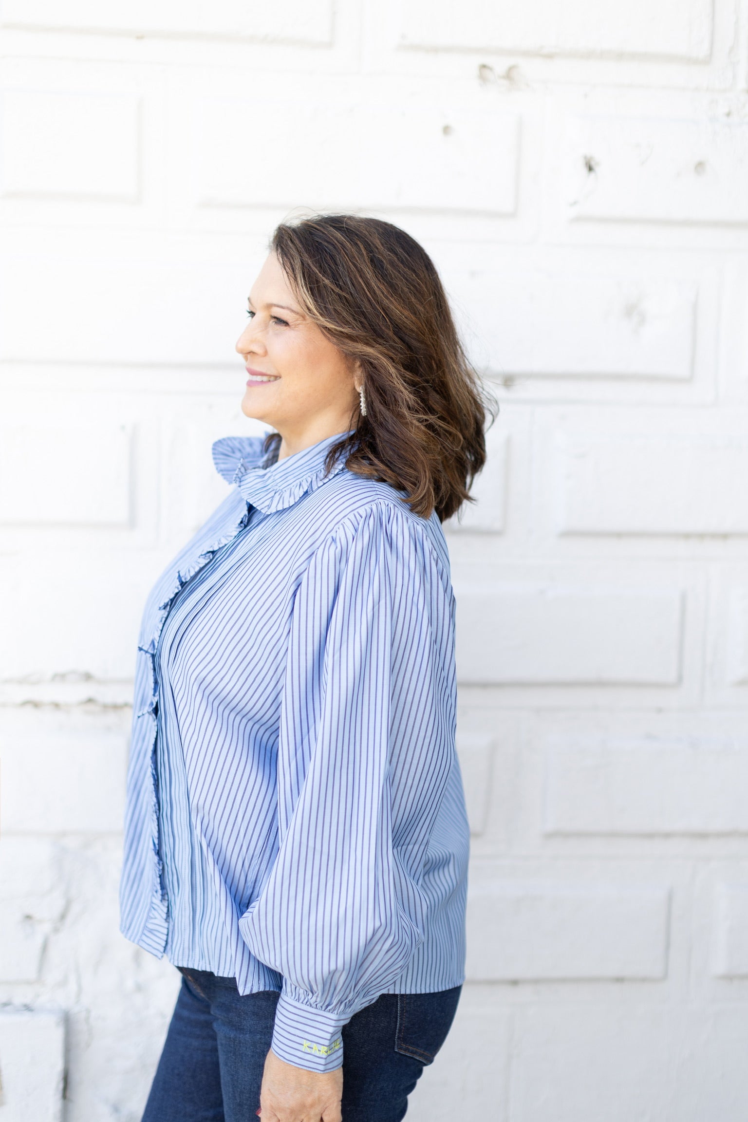 Stripe Ruffle Collar Top