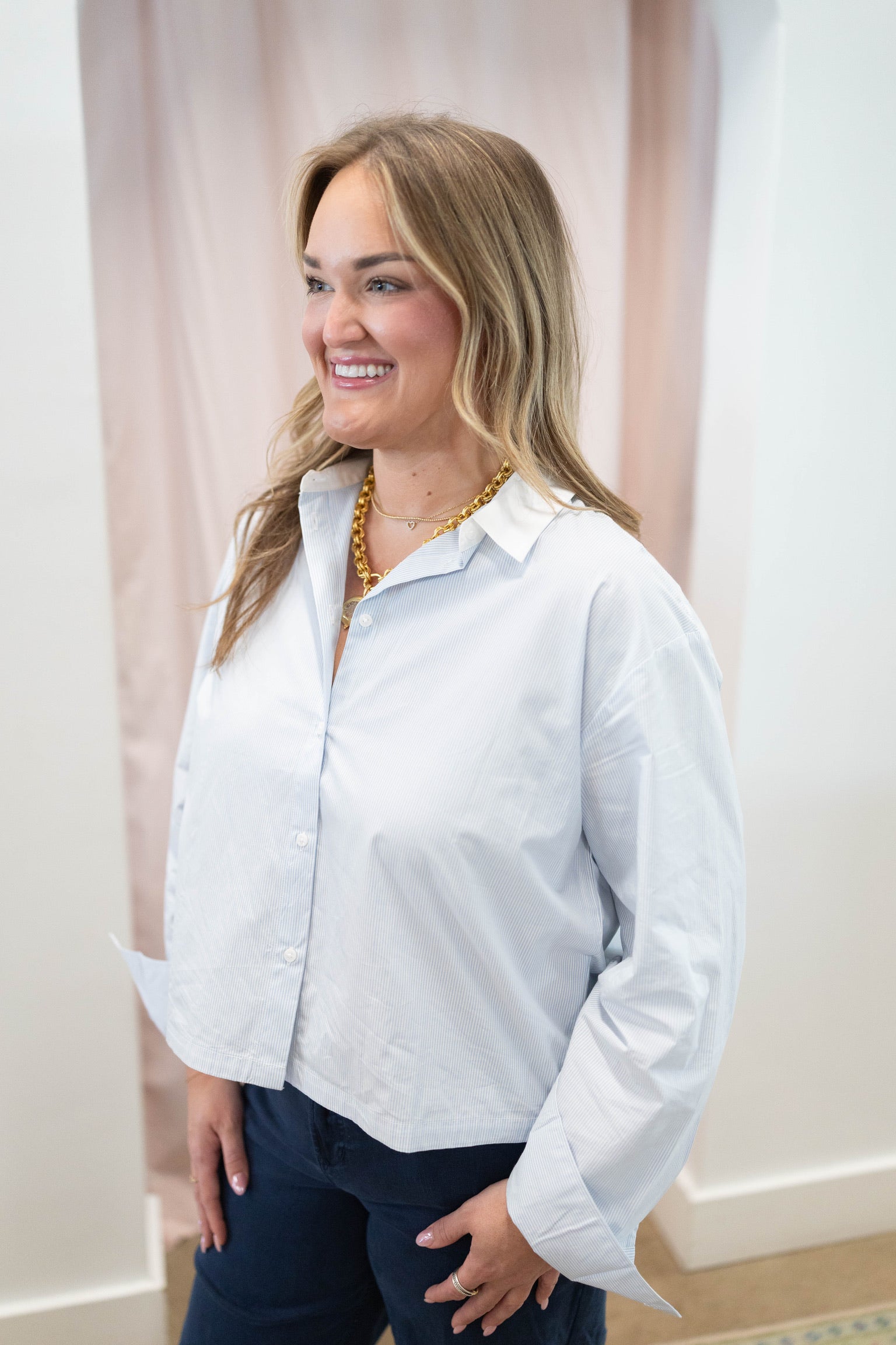 Kelia Blue and White Stripe Top