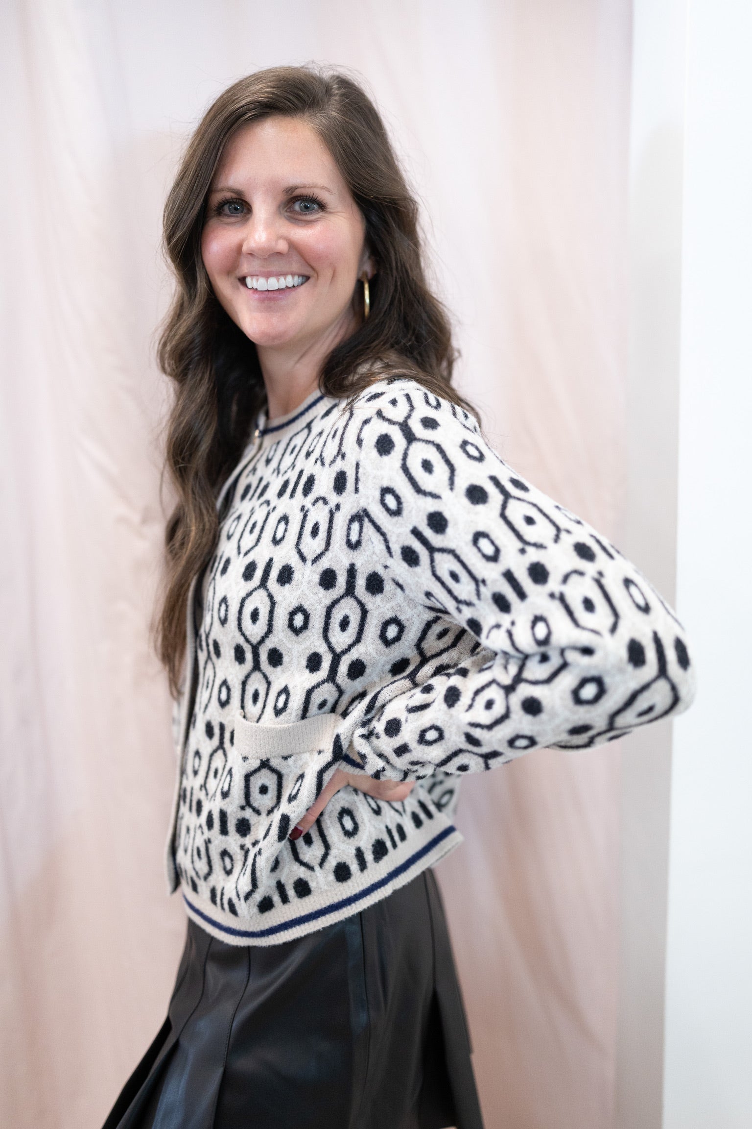 Geometric Pattern Knit Cardigan