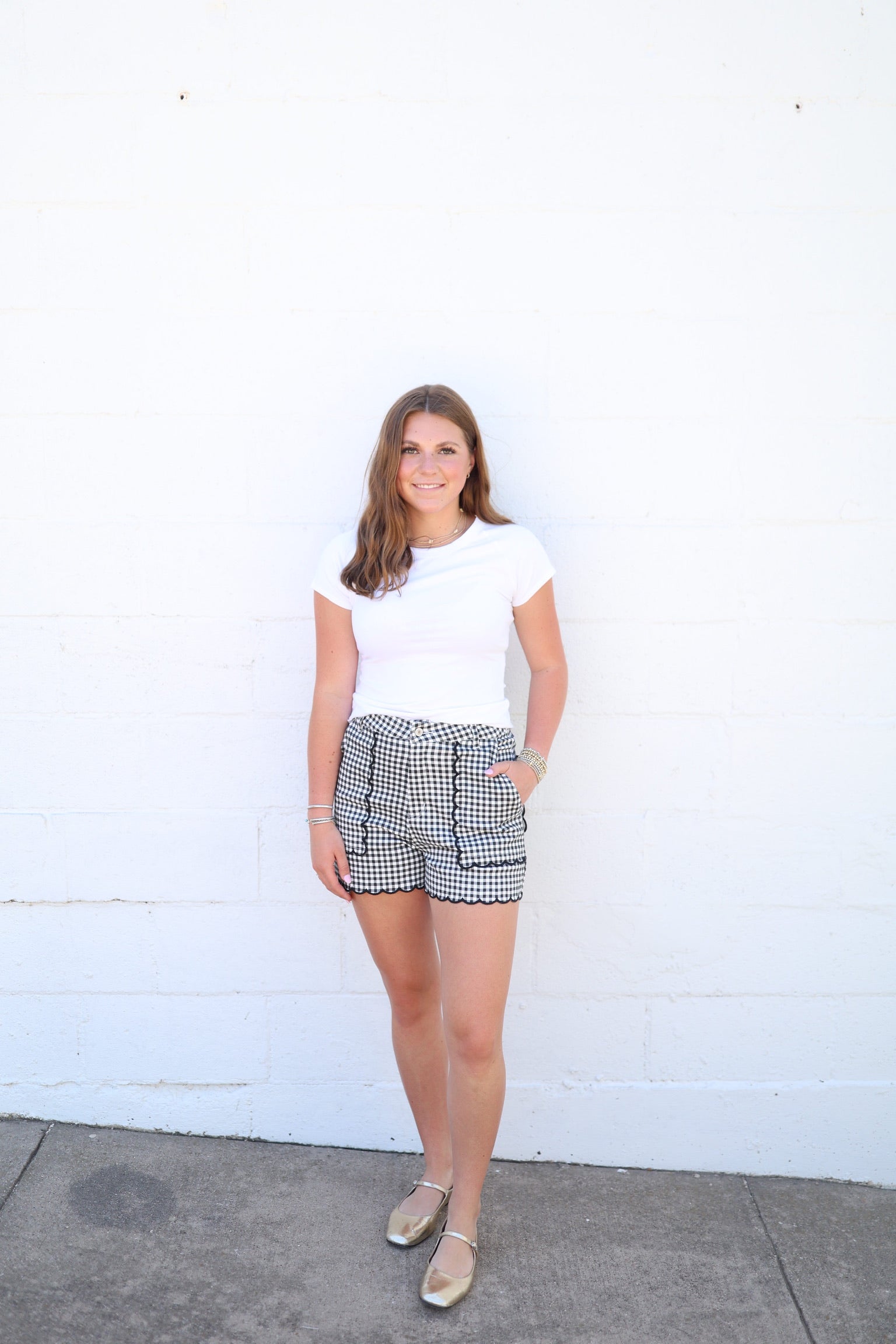 Black Gingham Scallop Shorts