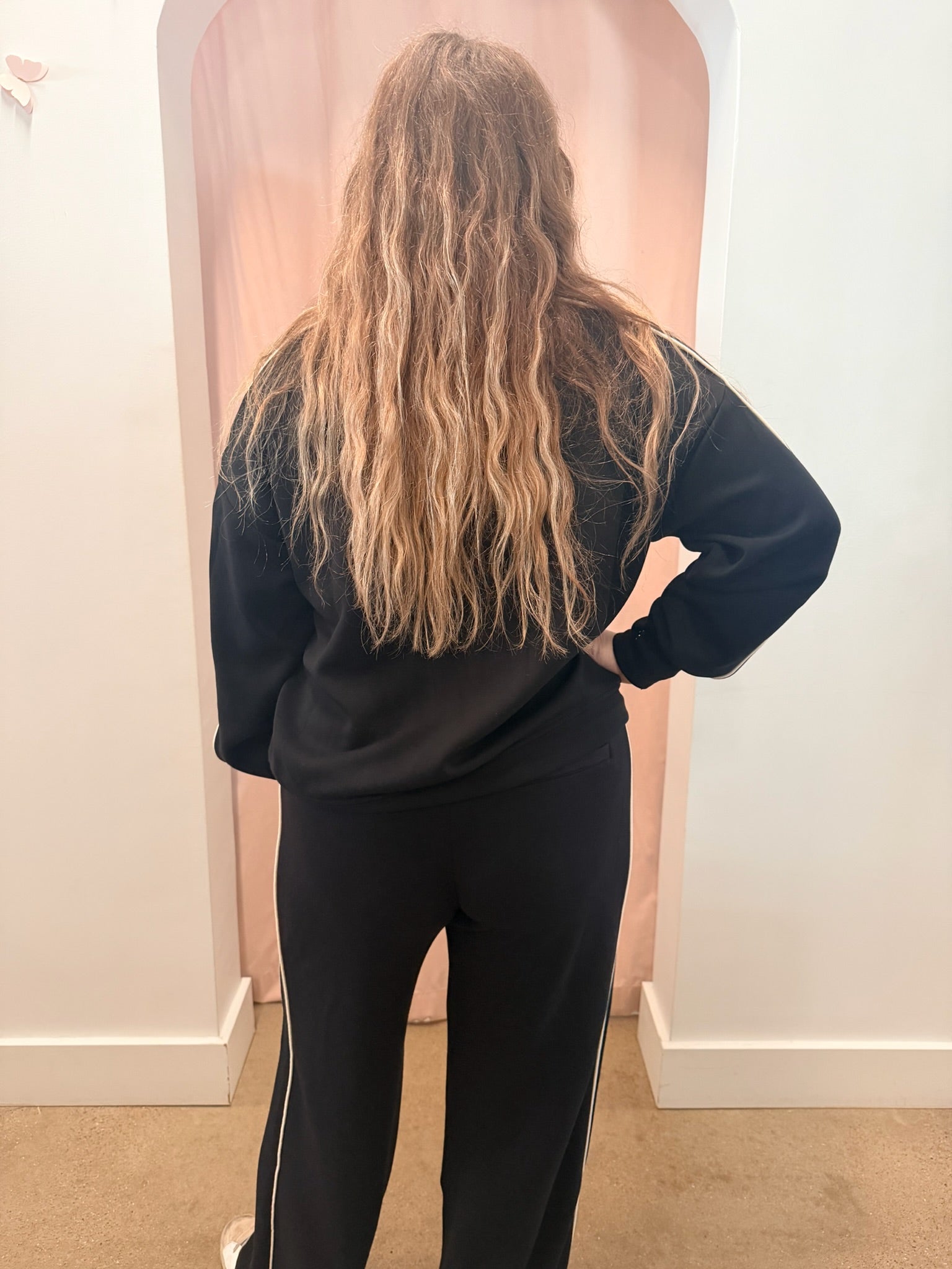 Black Scuba Piping Straight Pant