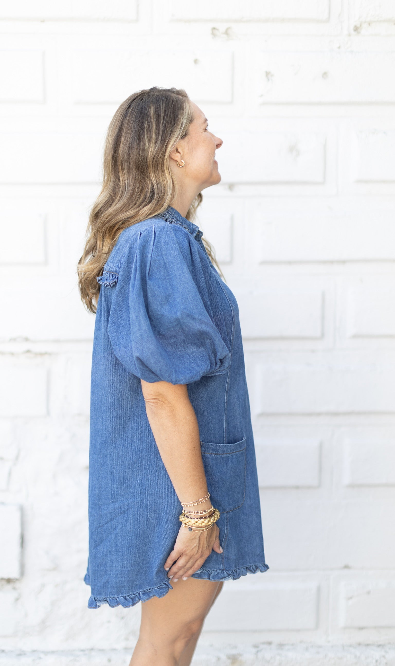 Denim Ruffle Pocket Dress