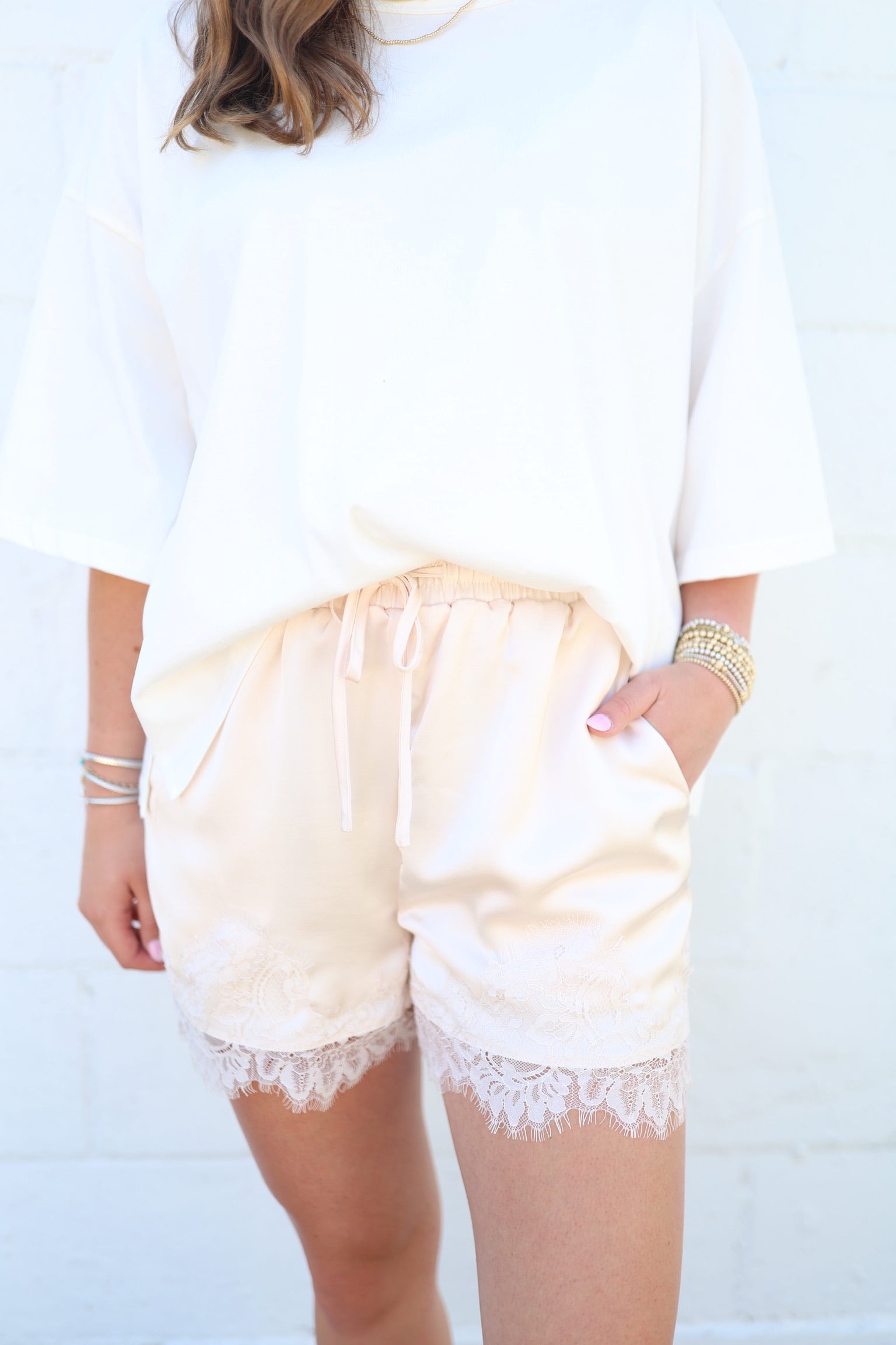 Natural Cream Lace Shorts
