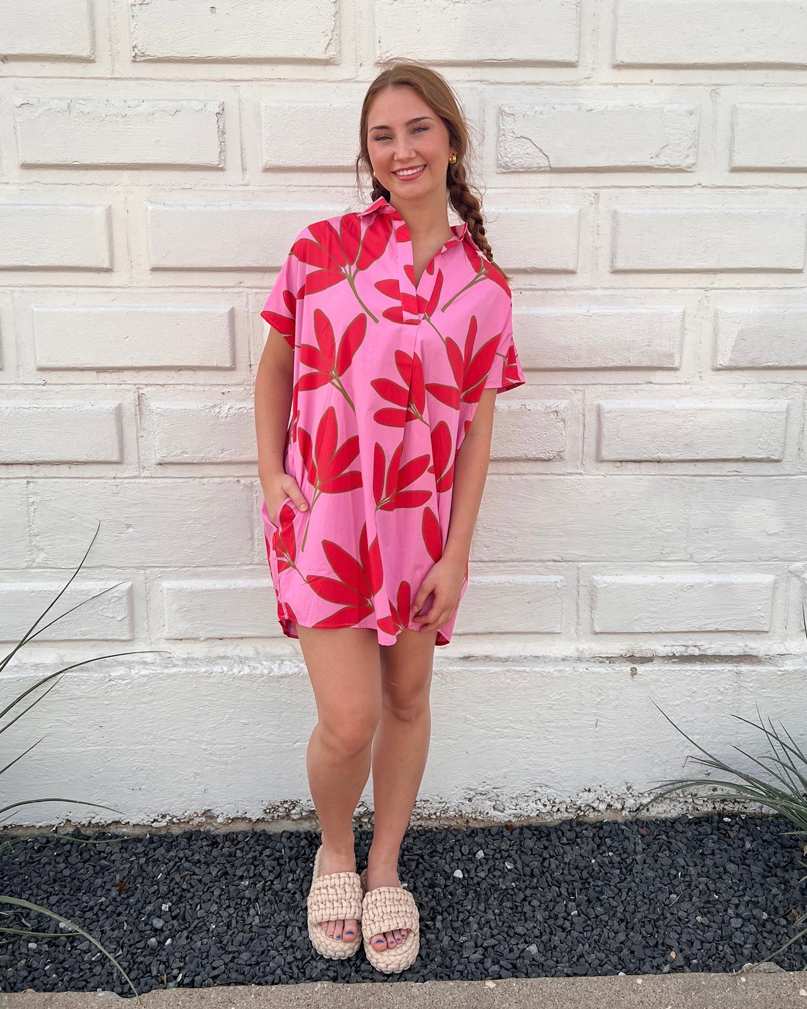Palm Floral Shirt Dress
