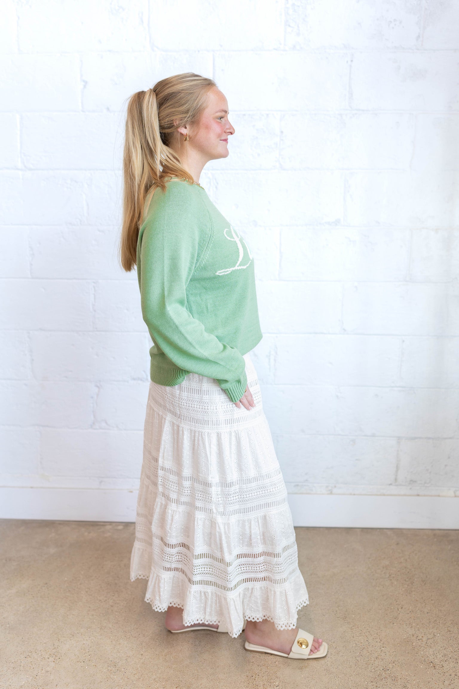 Eyelet Lace Midi Skirt