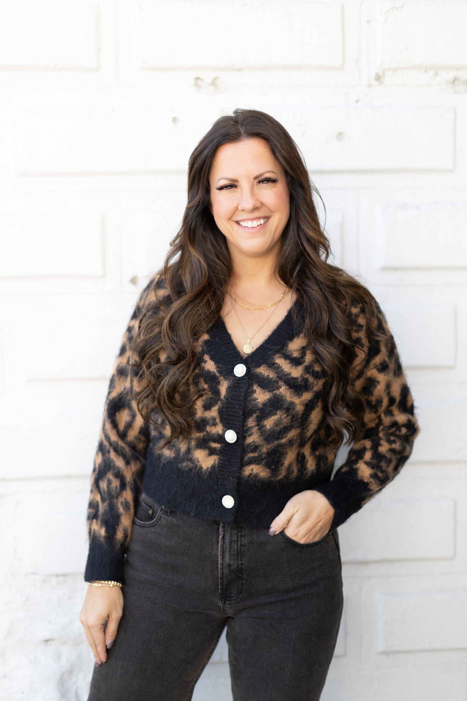 Leopard Pearl Button Cardigan