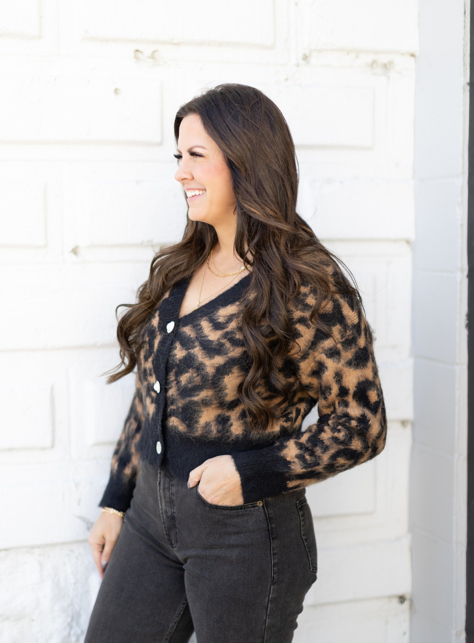 Leopard Pearl Button Cardigan