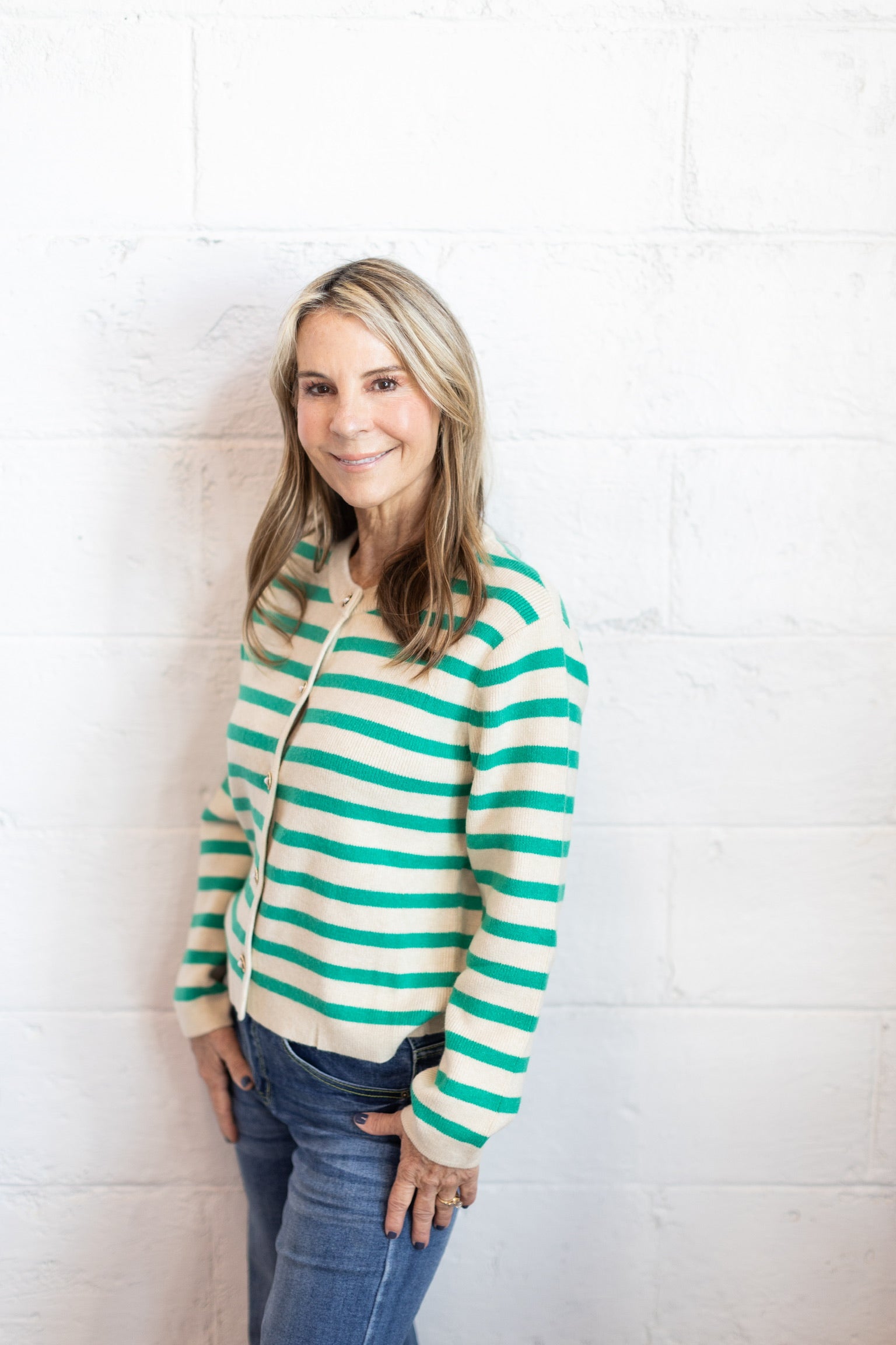 Green & Cream Striped Sweater