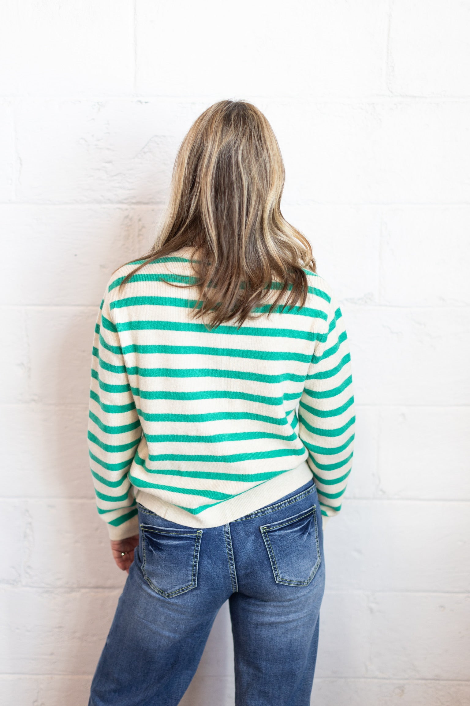 Green & Cream Striped Sweater