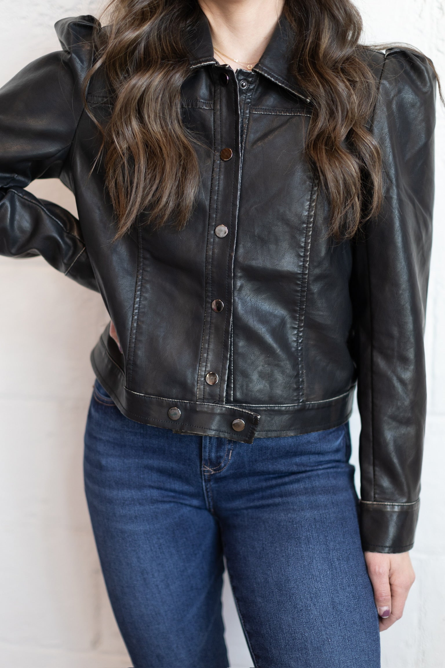 Leather Puff Sleeve Jacket