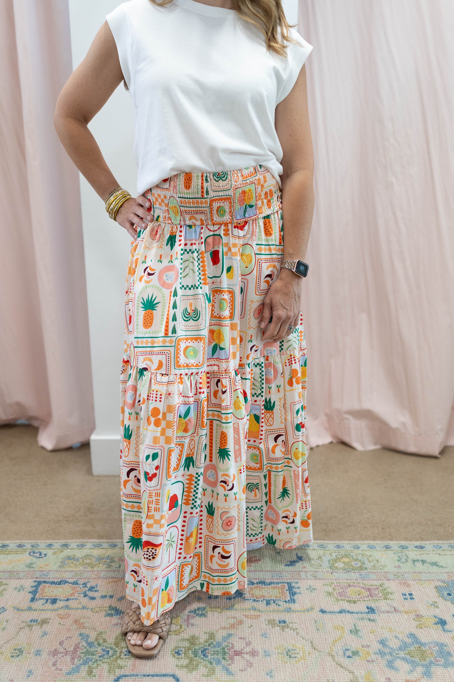 Fruit Basket Smocked Waist Skirt