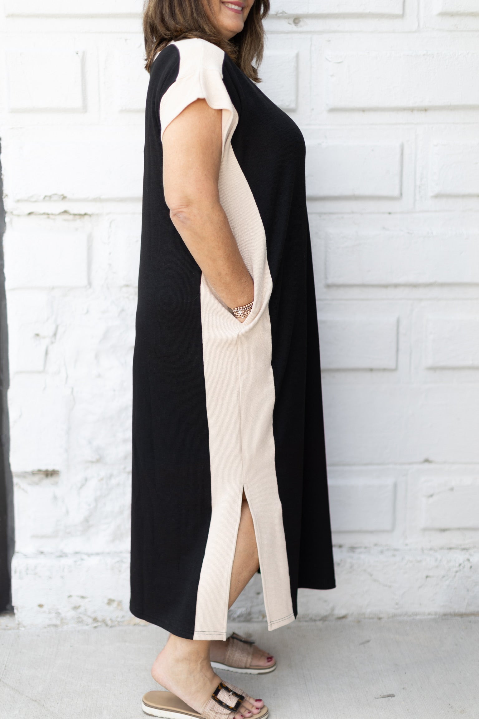 Classic Contrast Midi Dress