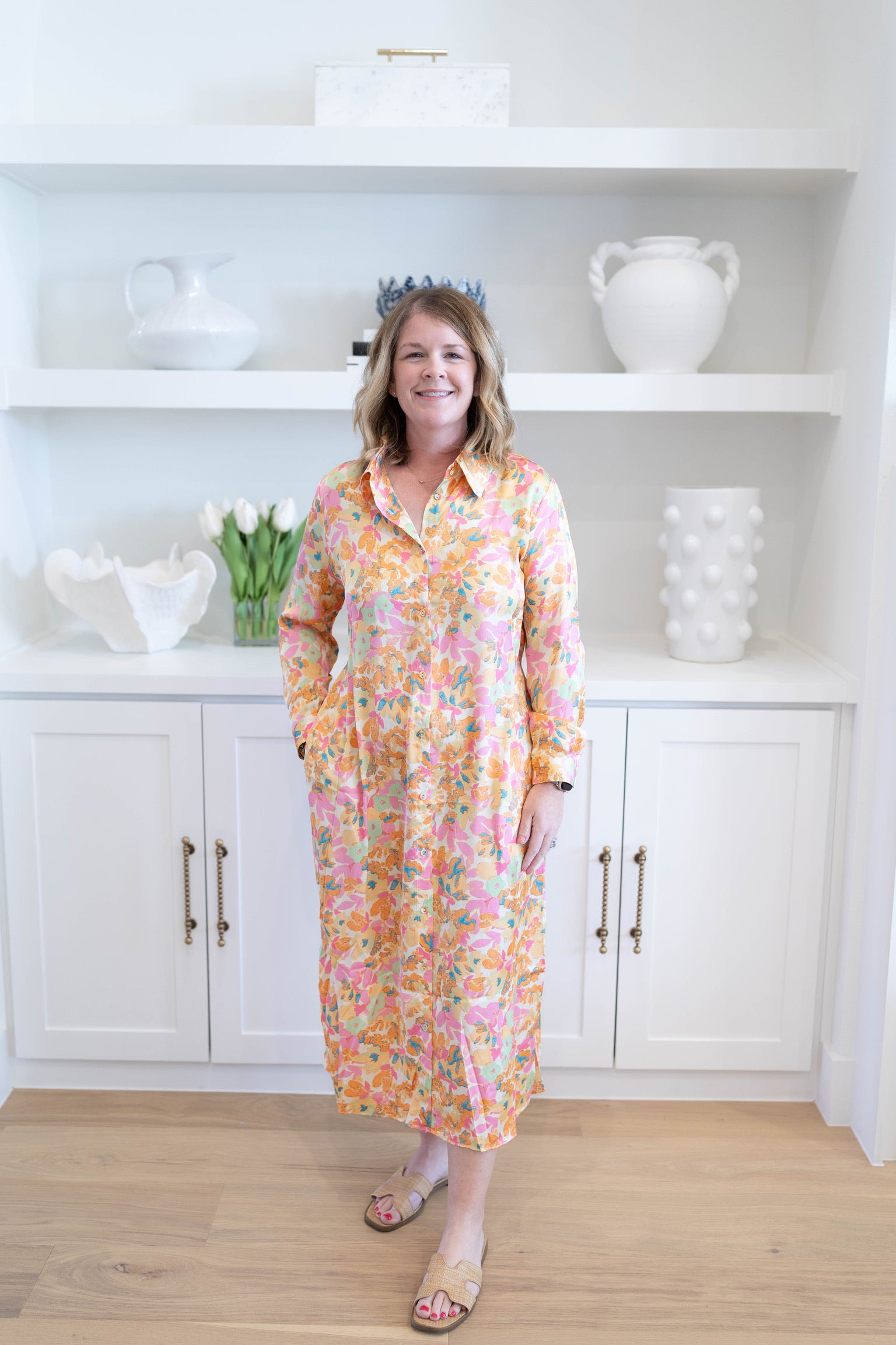 Floral Satin Shirt Dress