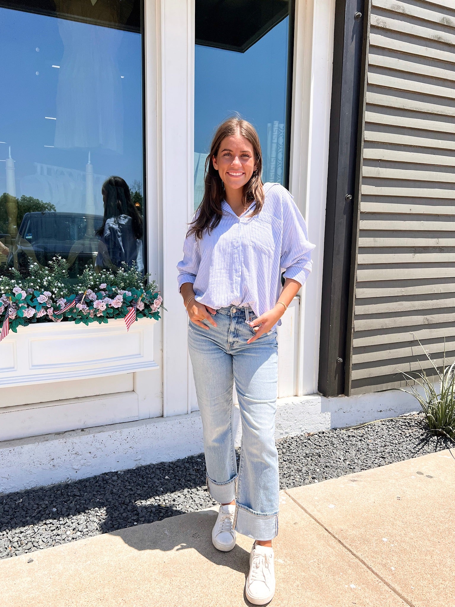 The Perfect Linen Stripe Top, Blue