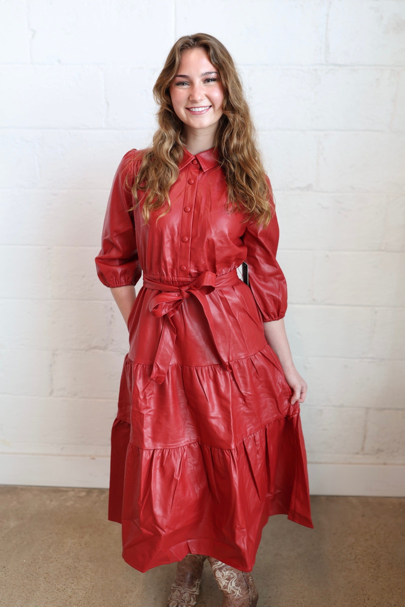 Miranda Red Leather Dress