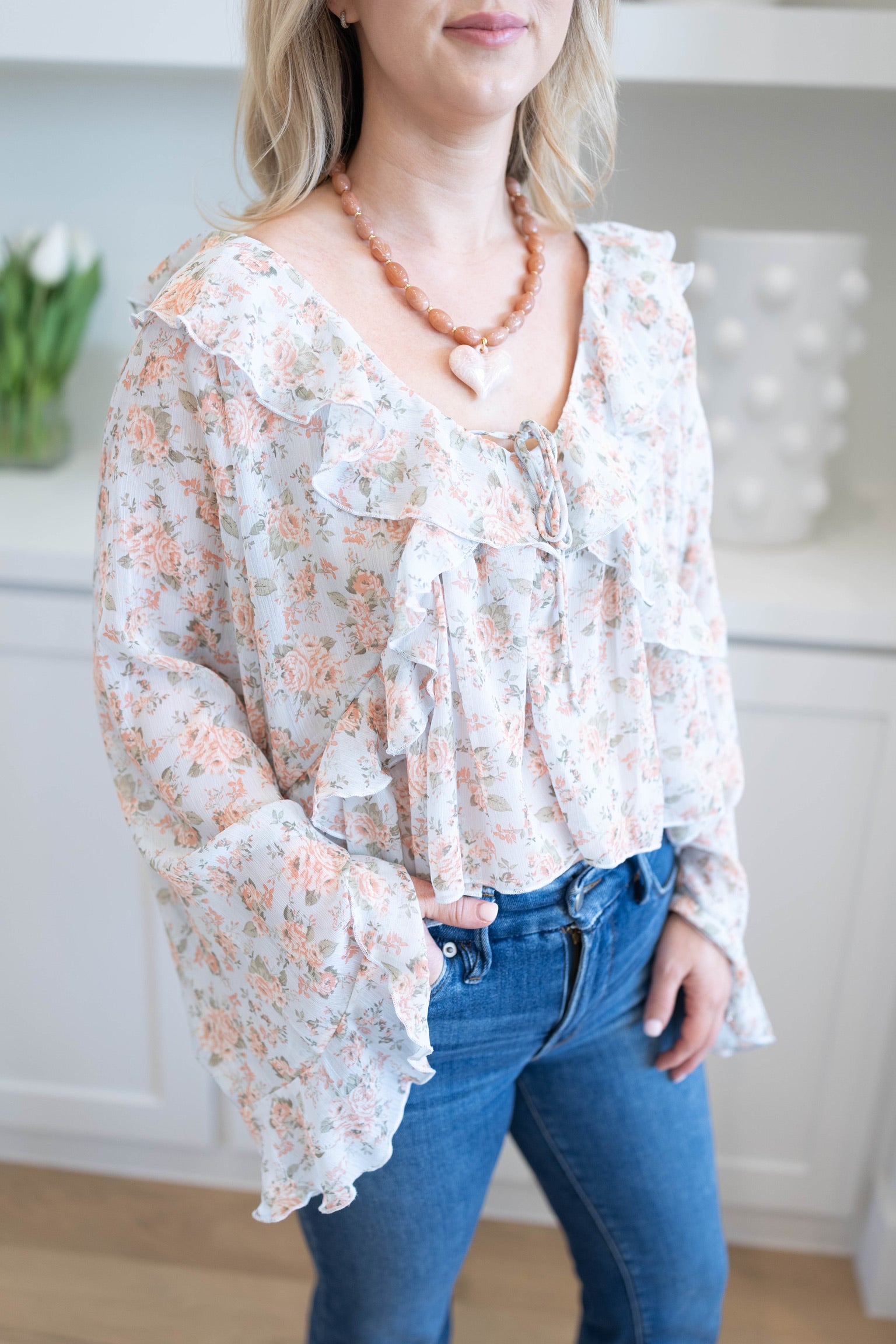 Floral Raglan Ruffle Top