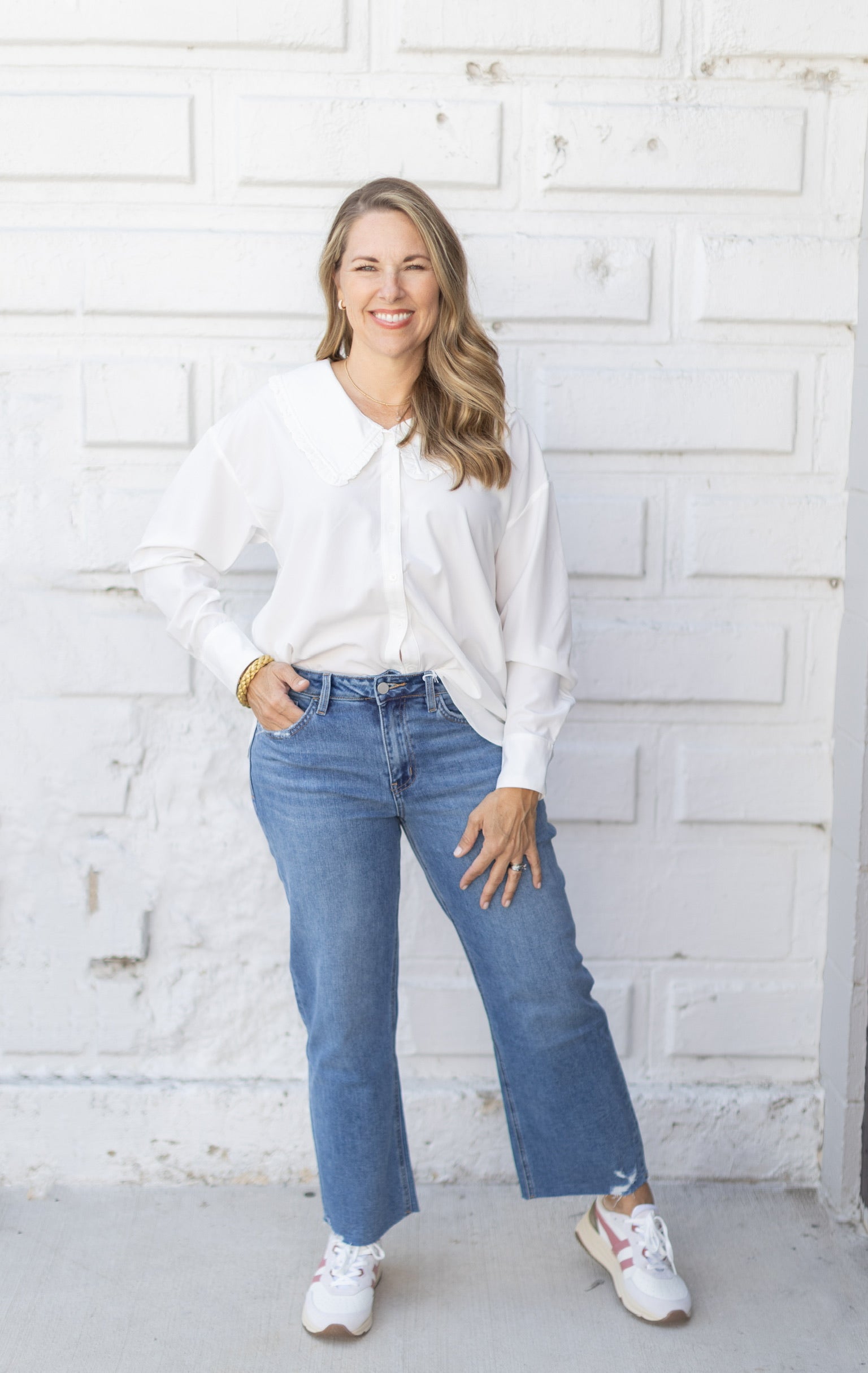 White Oversized Collar Top