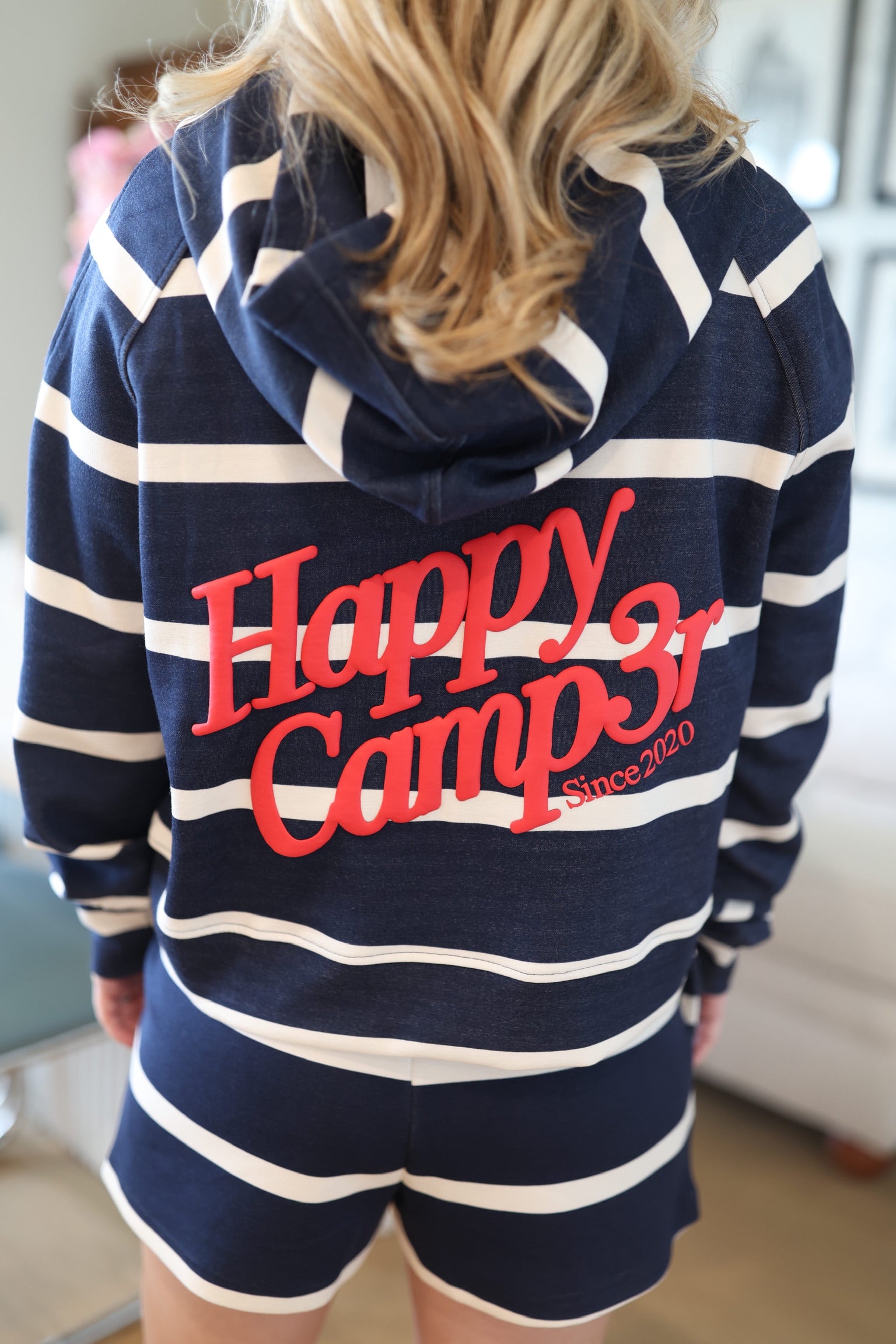 Navy Stripe Half Zip Scuba Hoodie