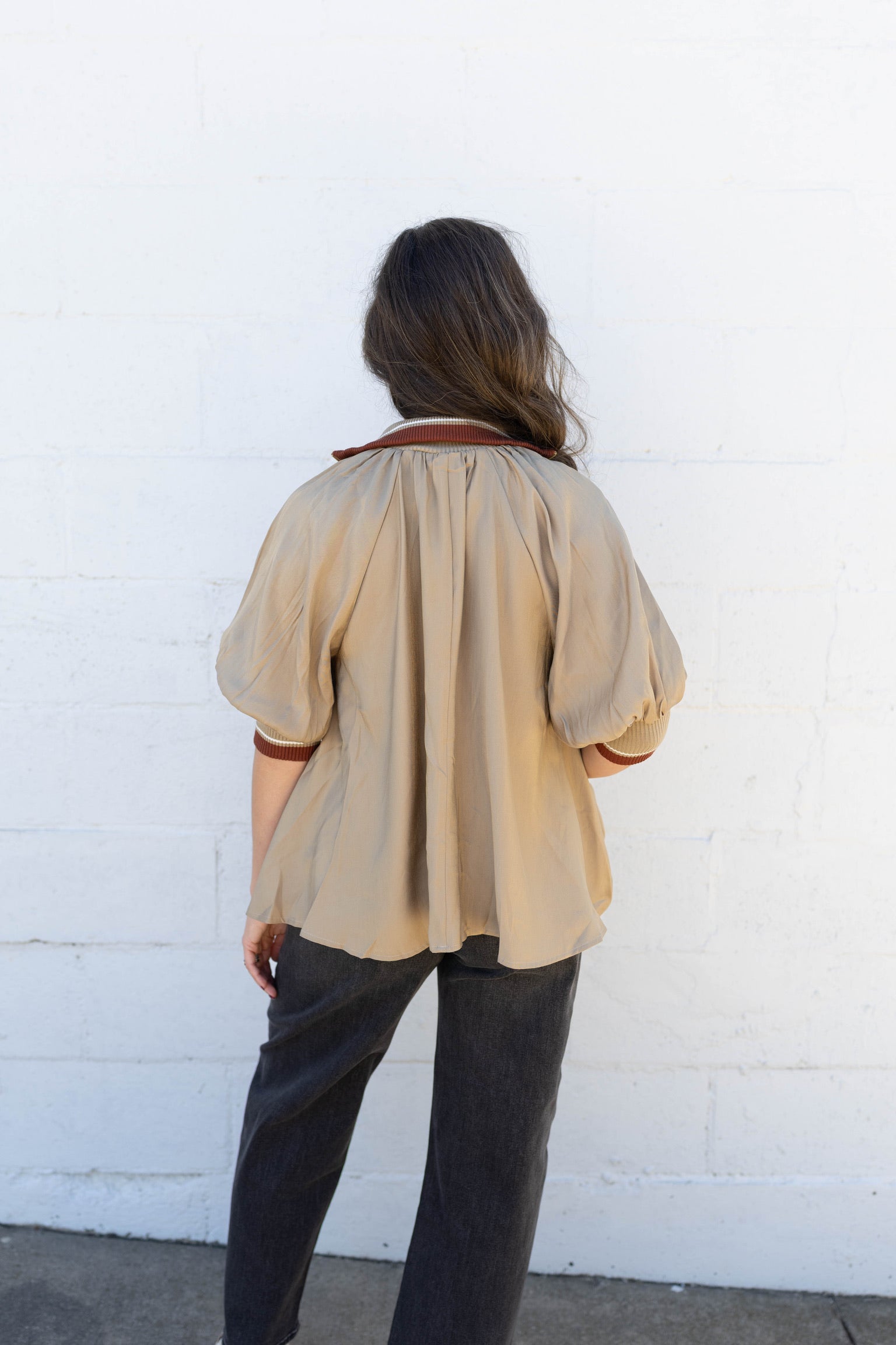 Taupe Stripe Zip Top