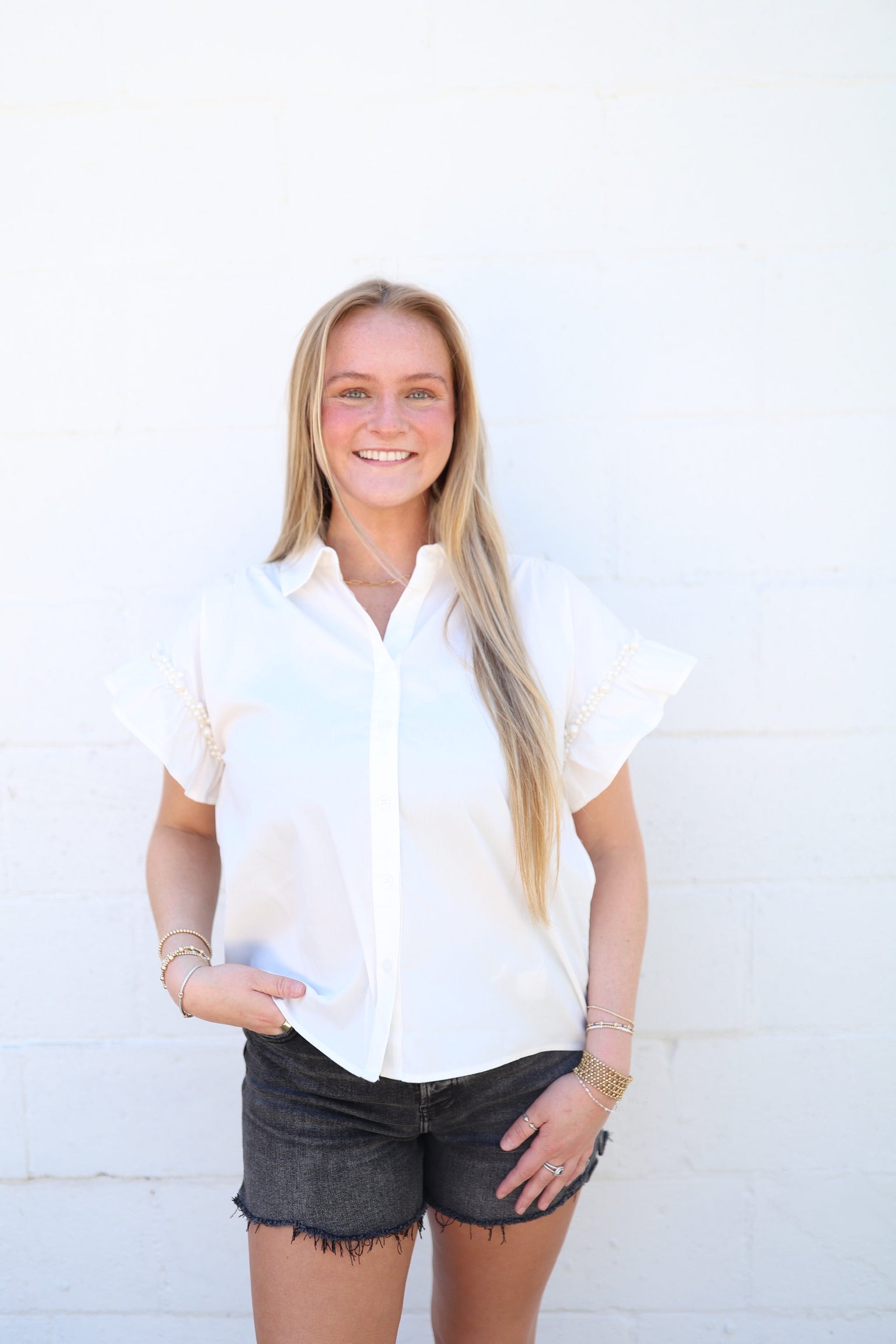 Pearl Ruffle Sleeve Blouse