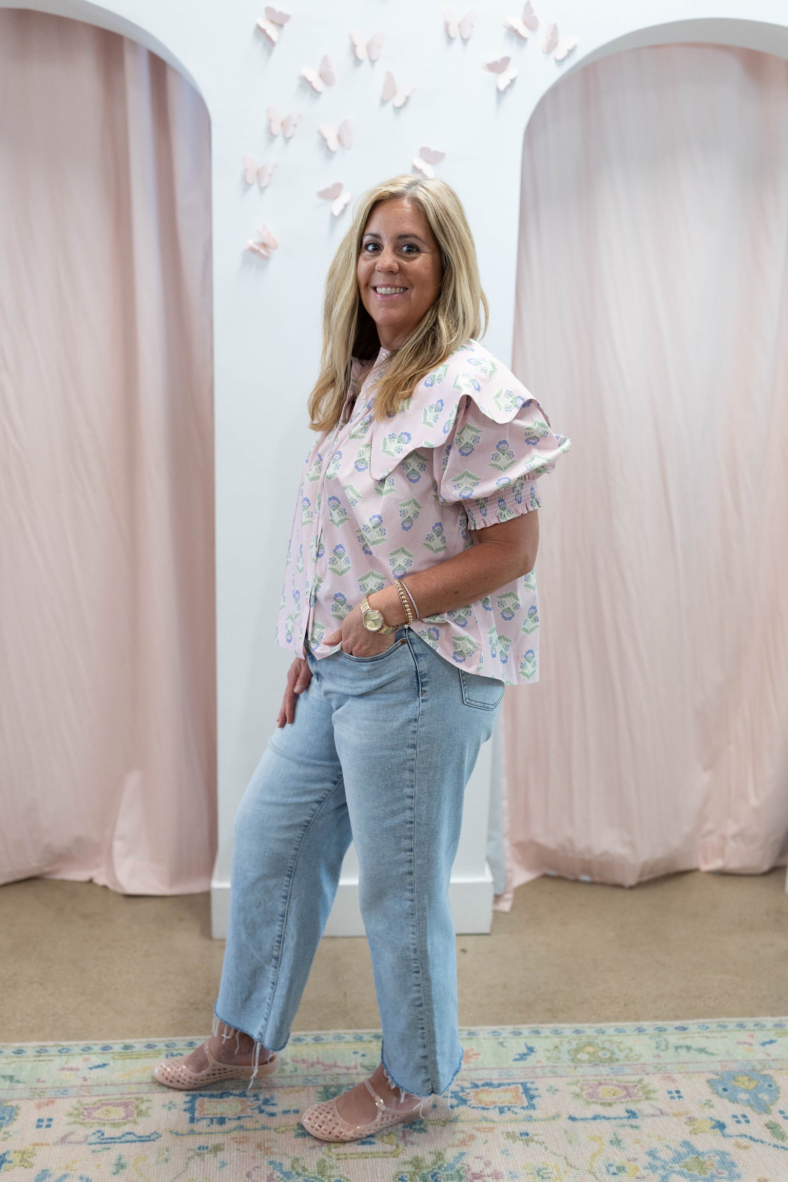 French Floral Collar Top