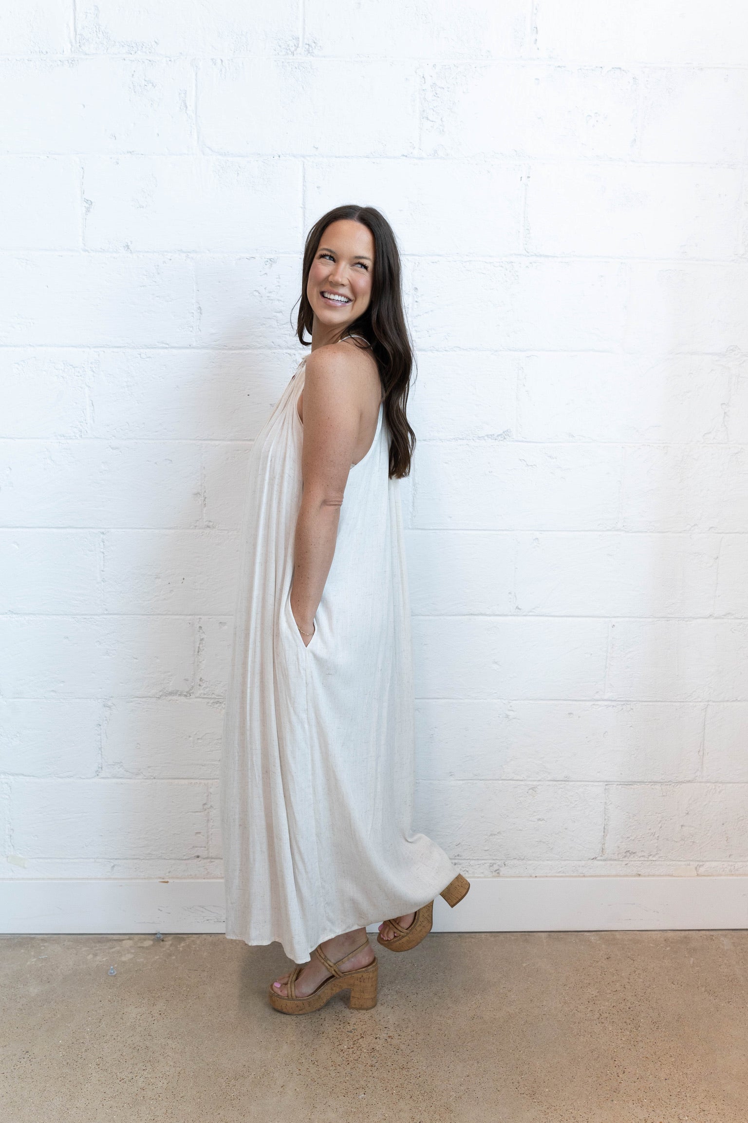 Beaded Linen Maxi Dress