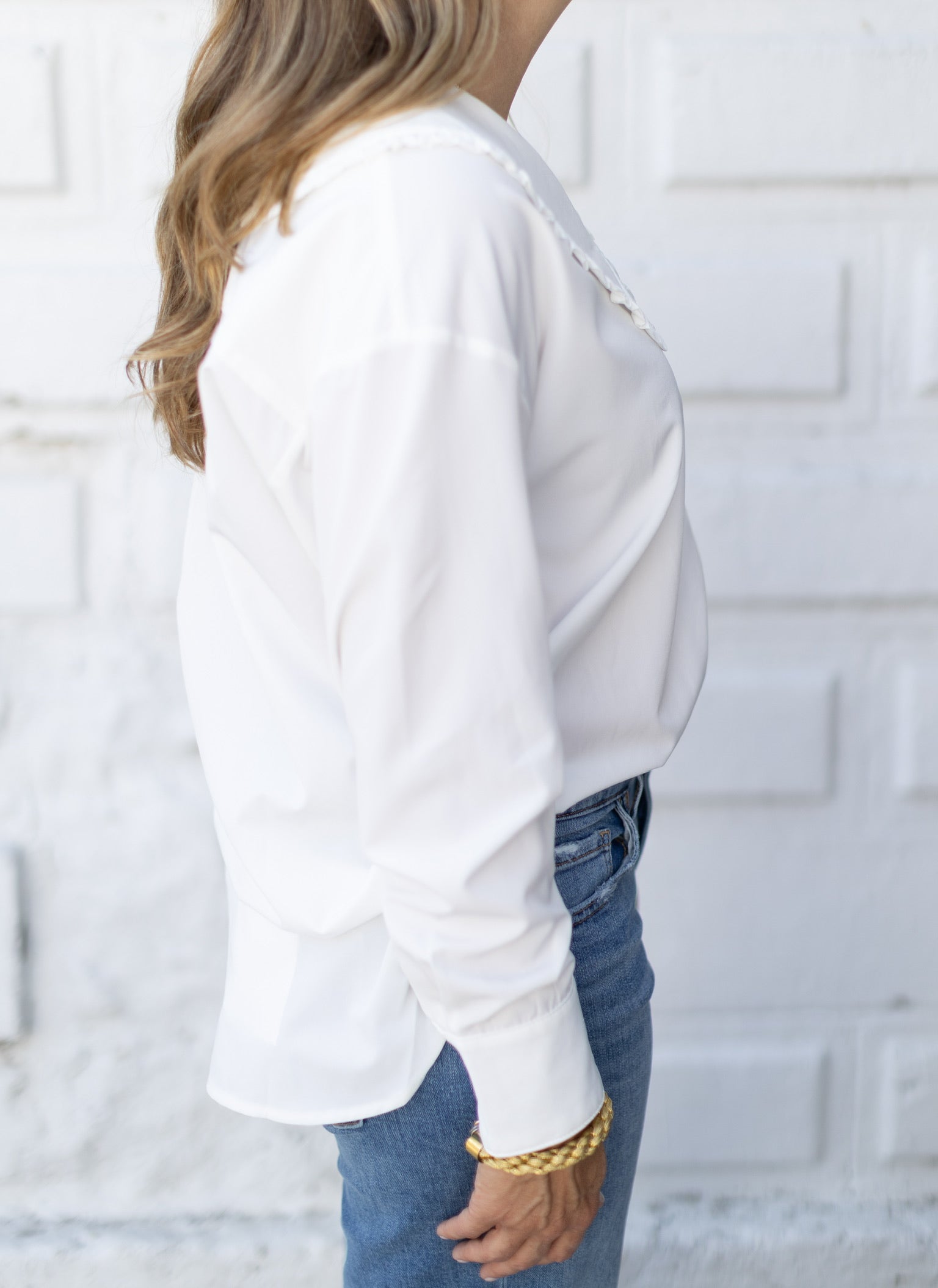 White Oversized Collar Top