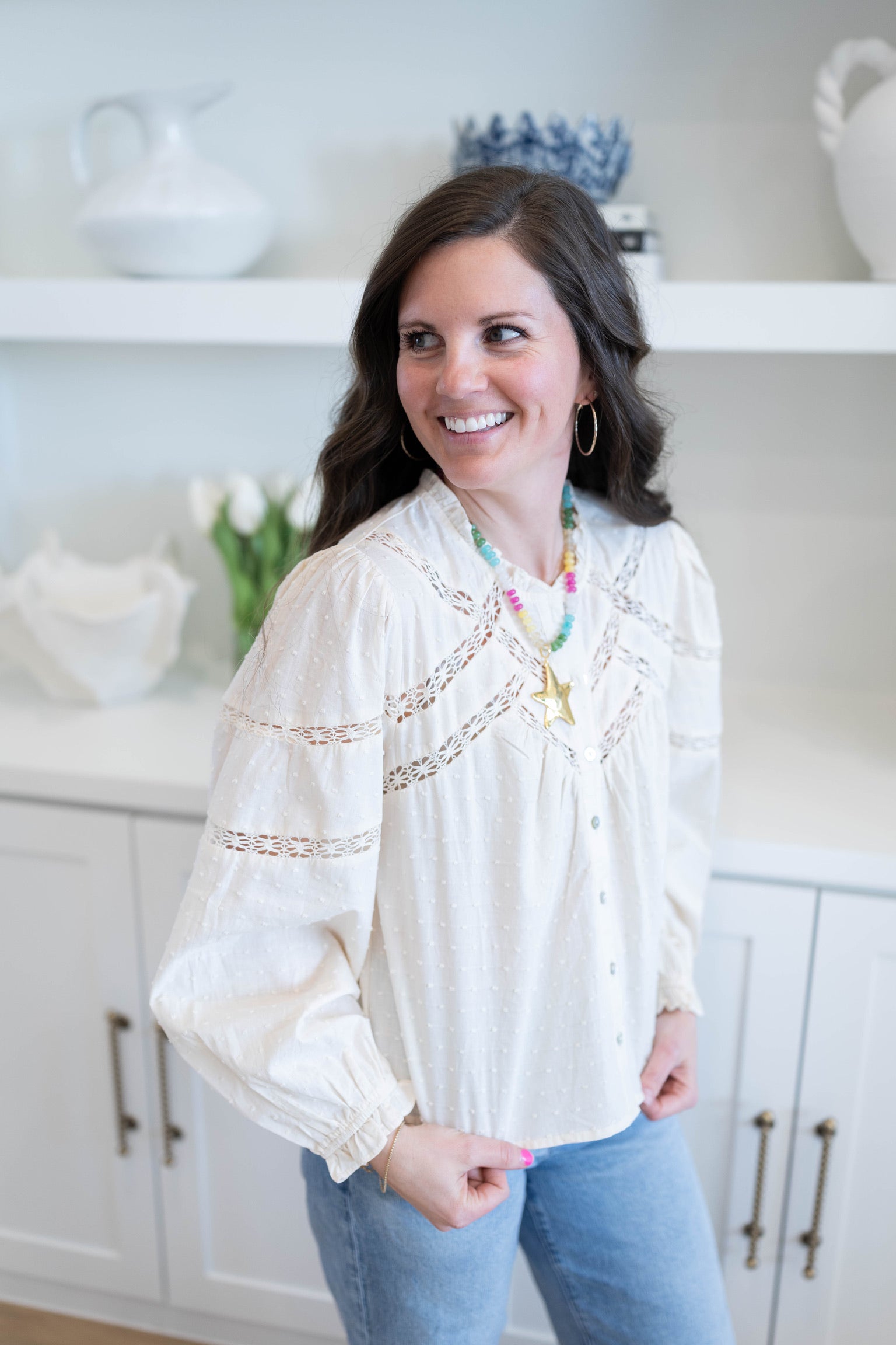 Dot Lace Long Sleeve Blouse