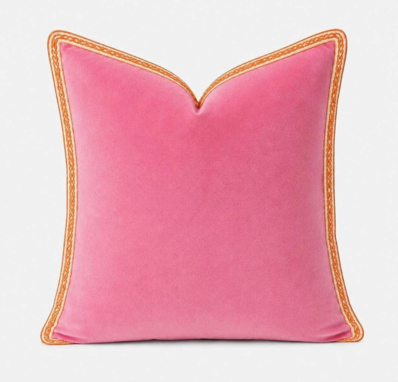 Pink Velvet Pillow w/ Orange Embroidery