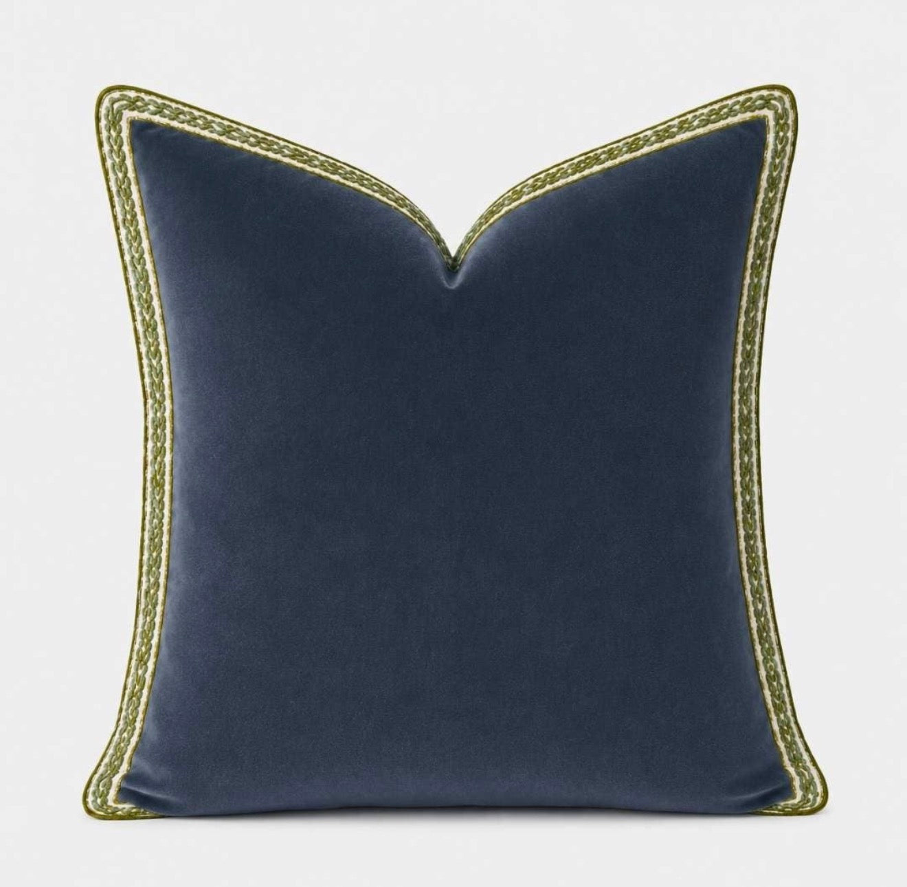 Navy Velvet Pillow w/ Green Embroidery