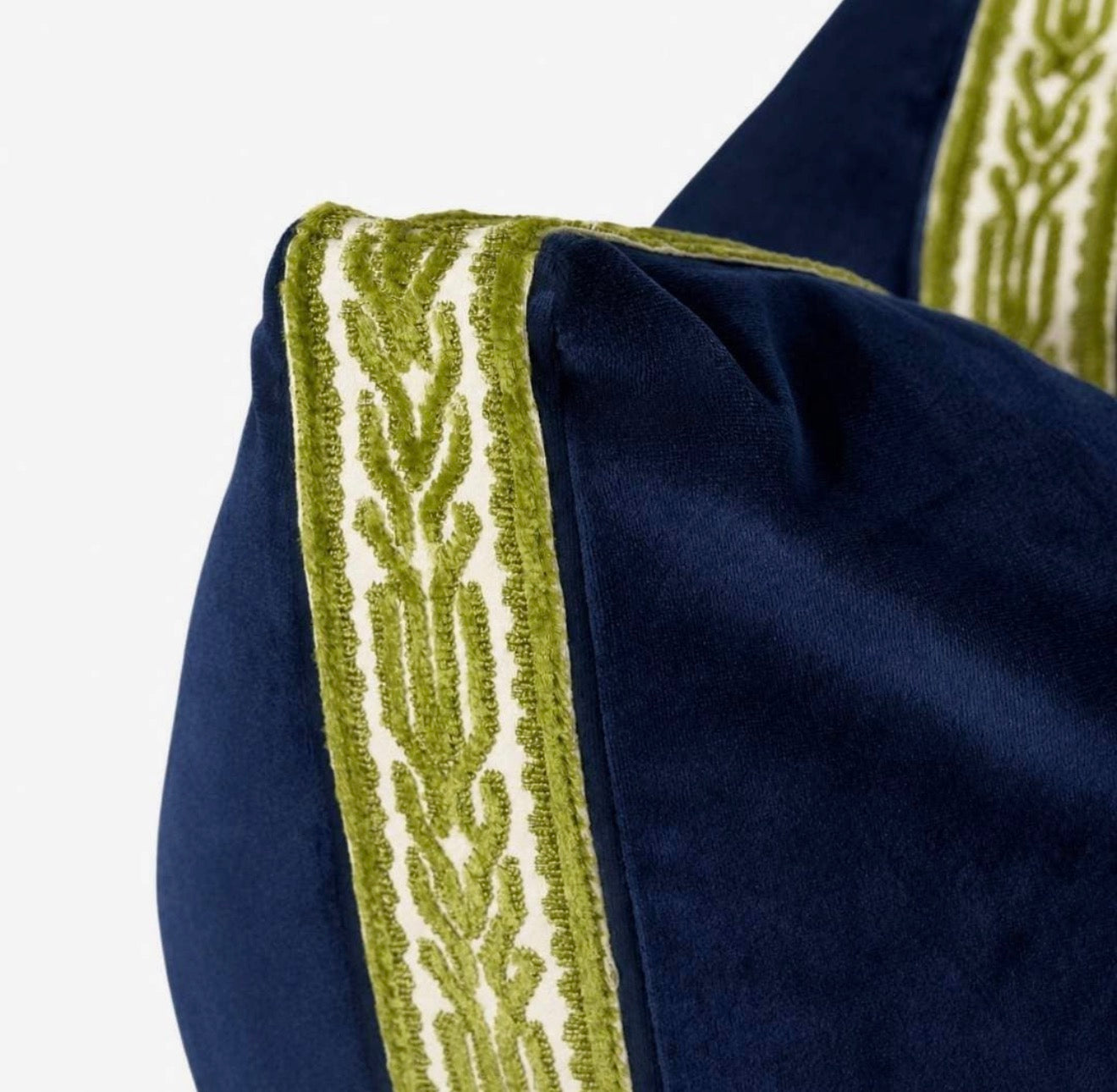 Navy Velvet Pillow w/ Green Embroidery