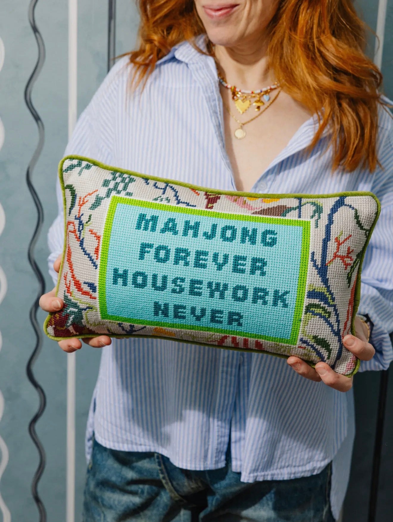 Mahjong Needlepoint Pillow