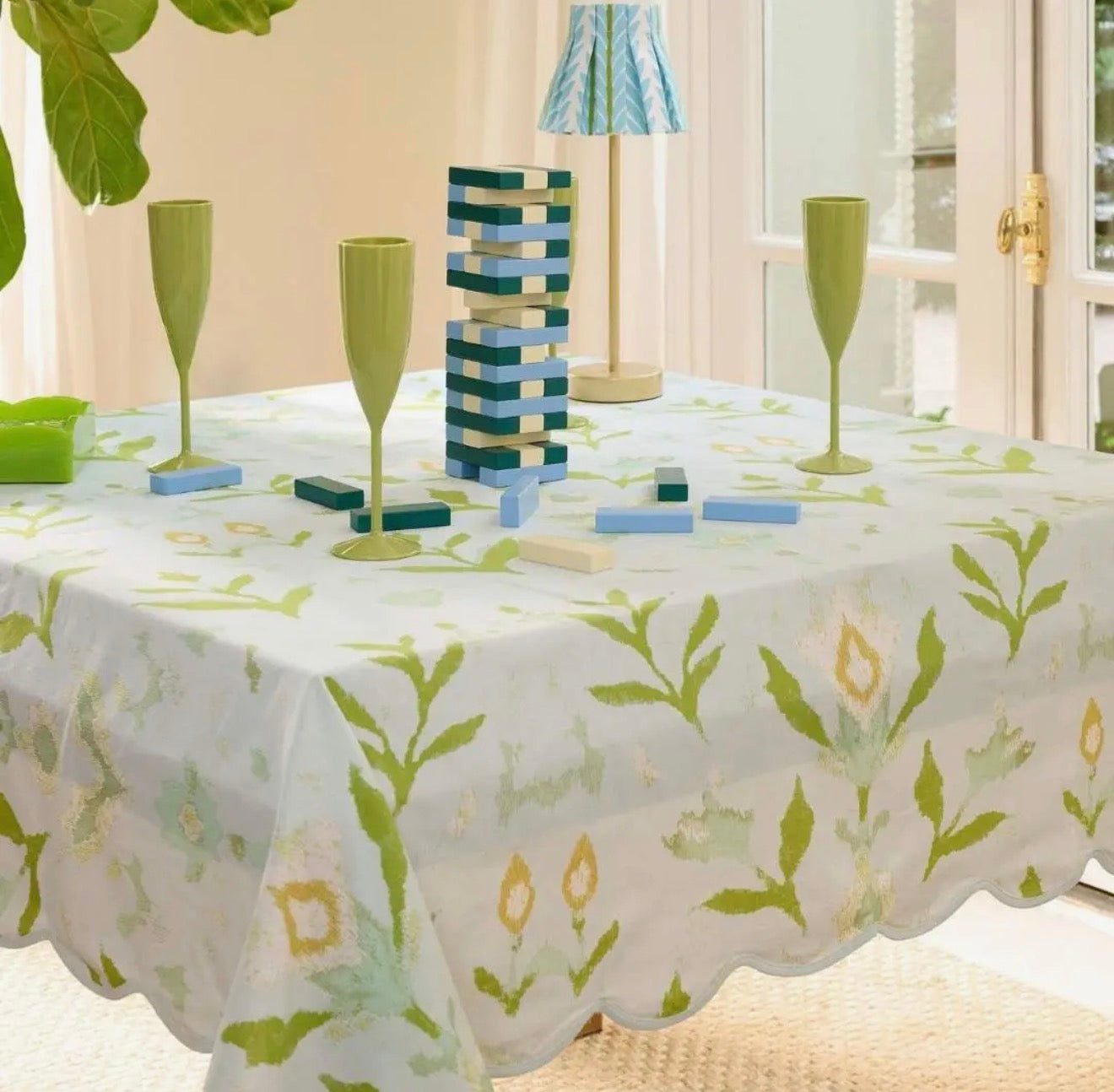 Petal Garden Aqua Square Game Tablecloth